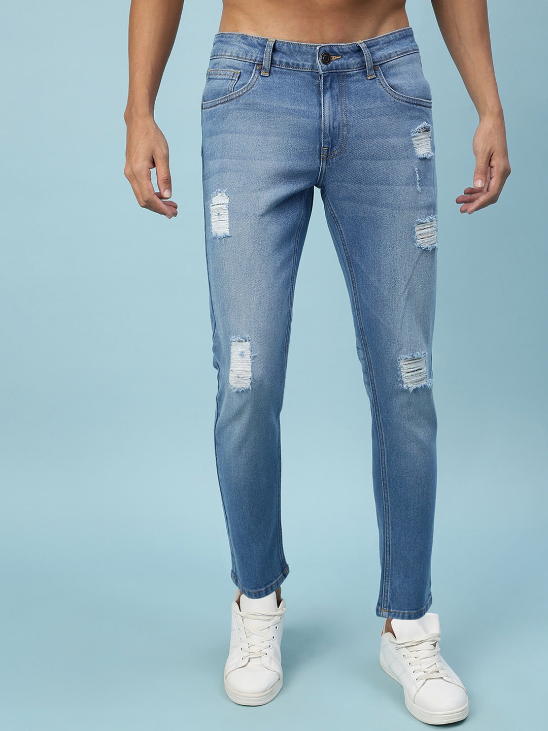 

VEIRDO Men Blue Original Mildly Distressed Light Fade Stretchable Cotton Jeans