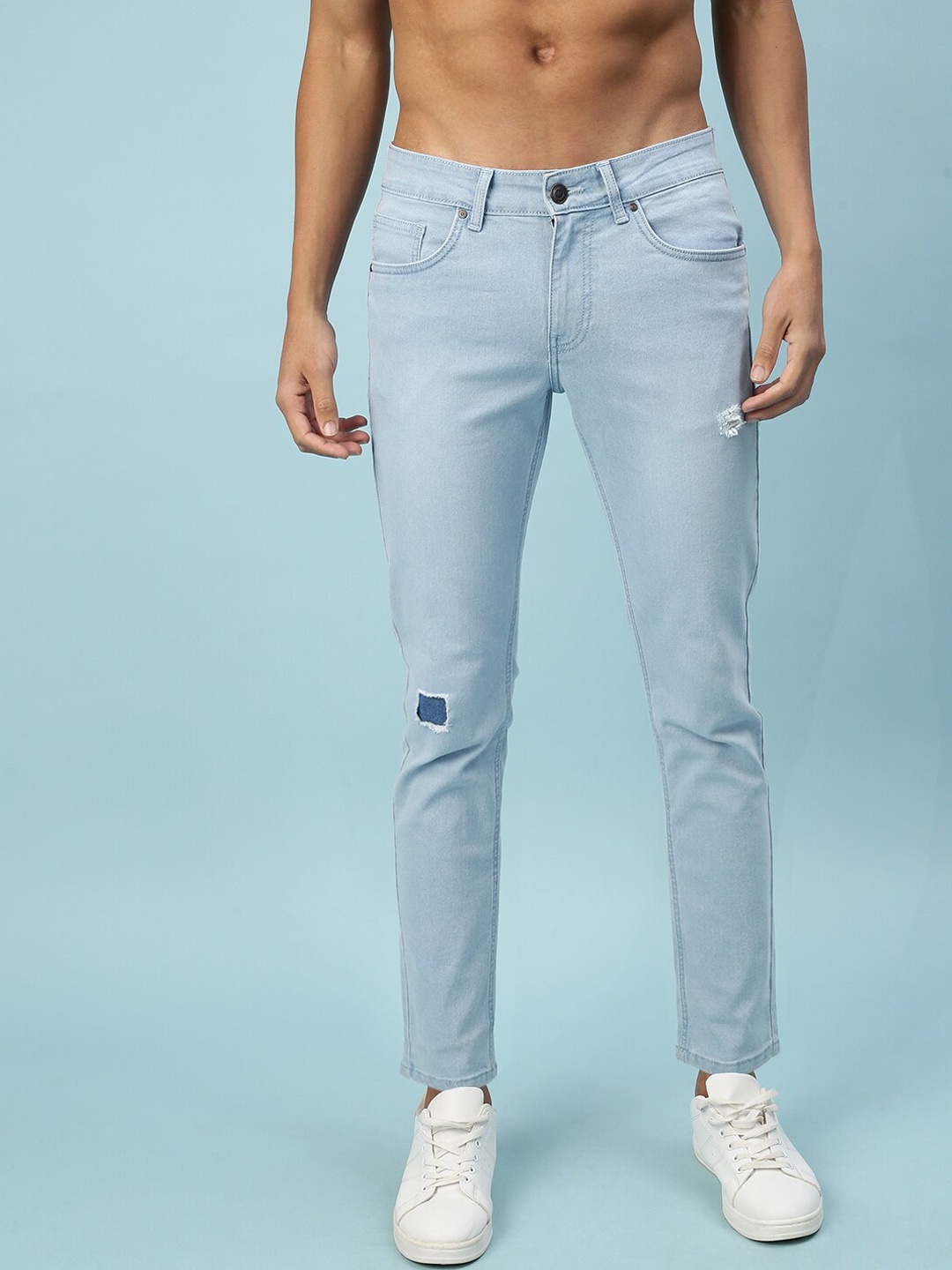

VEIRDO Men Light Blue Original Skinny Fit Low Distress Stretchable Cotton Jeans