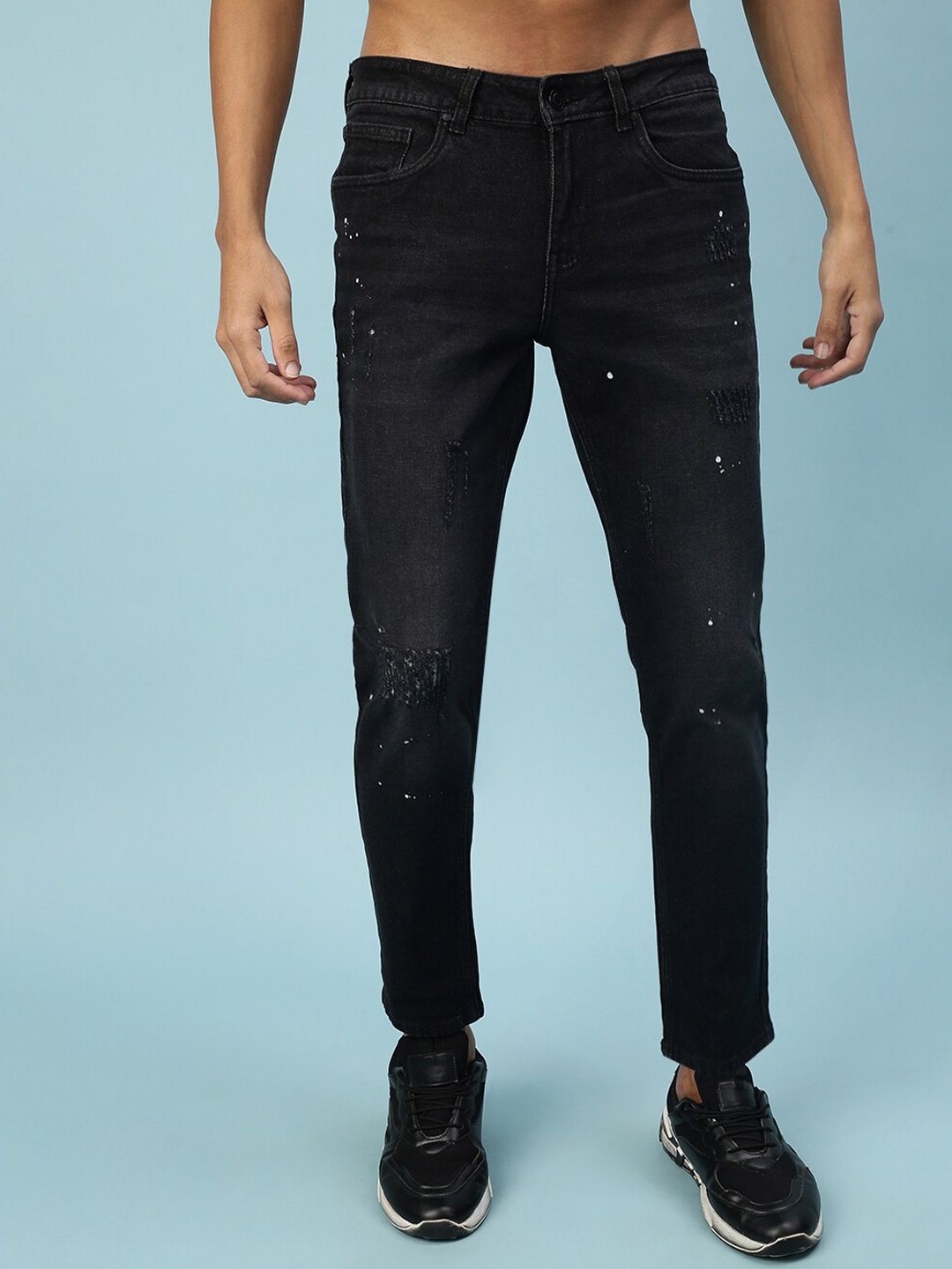 

VEIRDO Men Black Original Slim Fit Low Distress Light Fade Stretchable Jeans