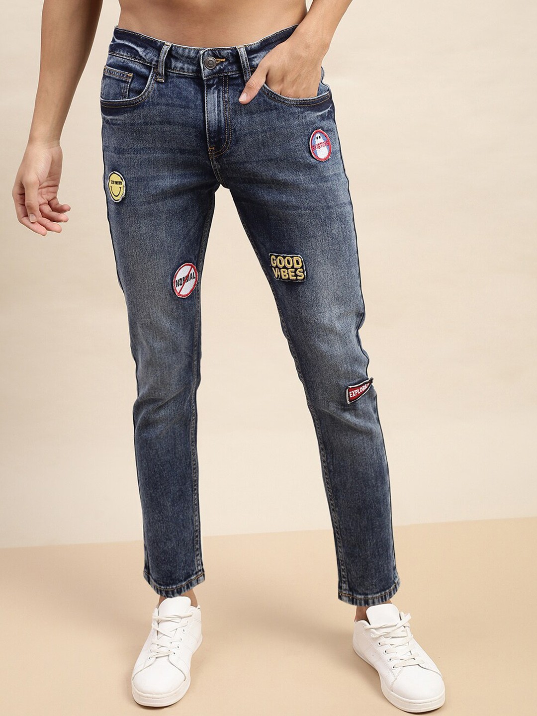 

VEIRDO Men Blue Original Skinny Fit Applique Light Fade Stretchable Jeans