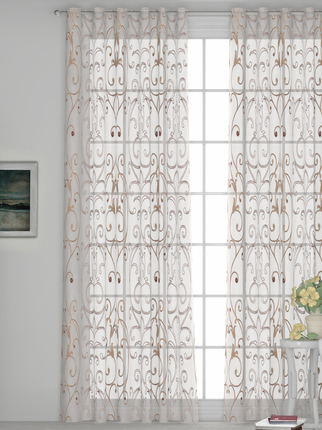 

GM Brown & Grey Embroidered Sheer Door Curtain
