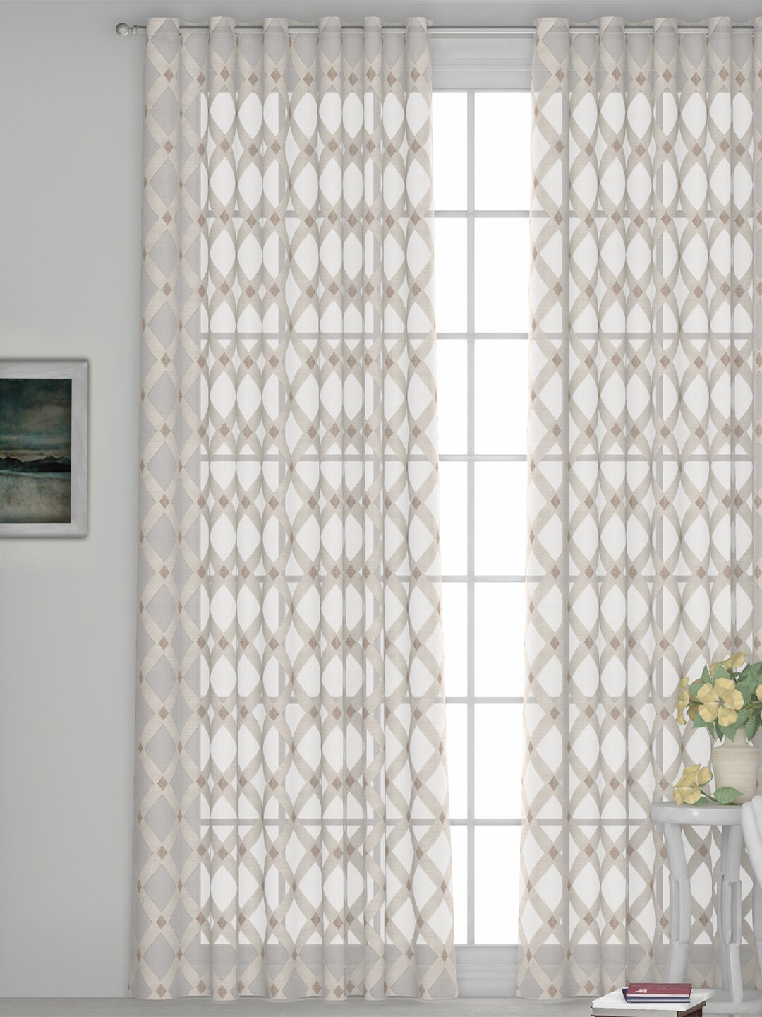 

GM Camel Brown & Grey Embroidered Sheer Door Curtain