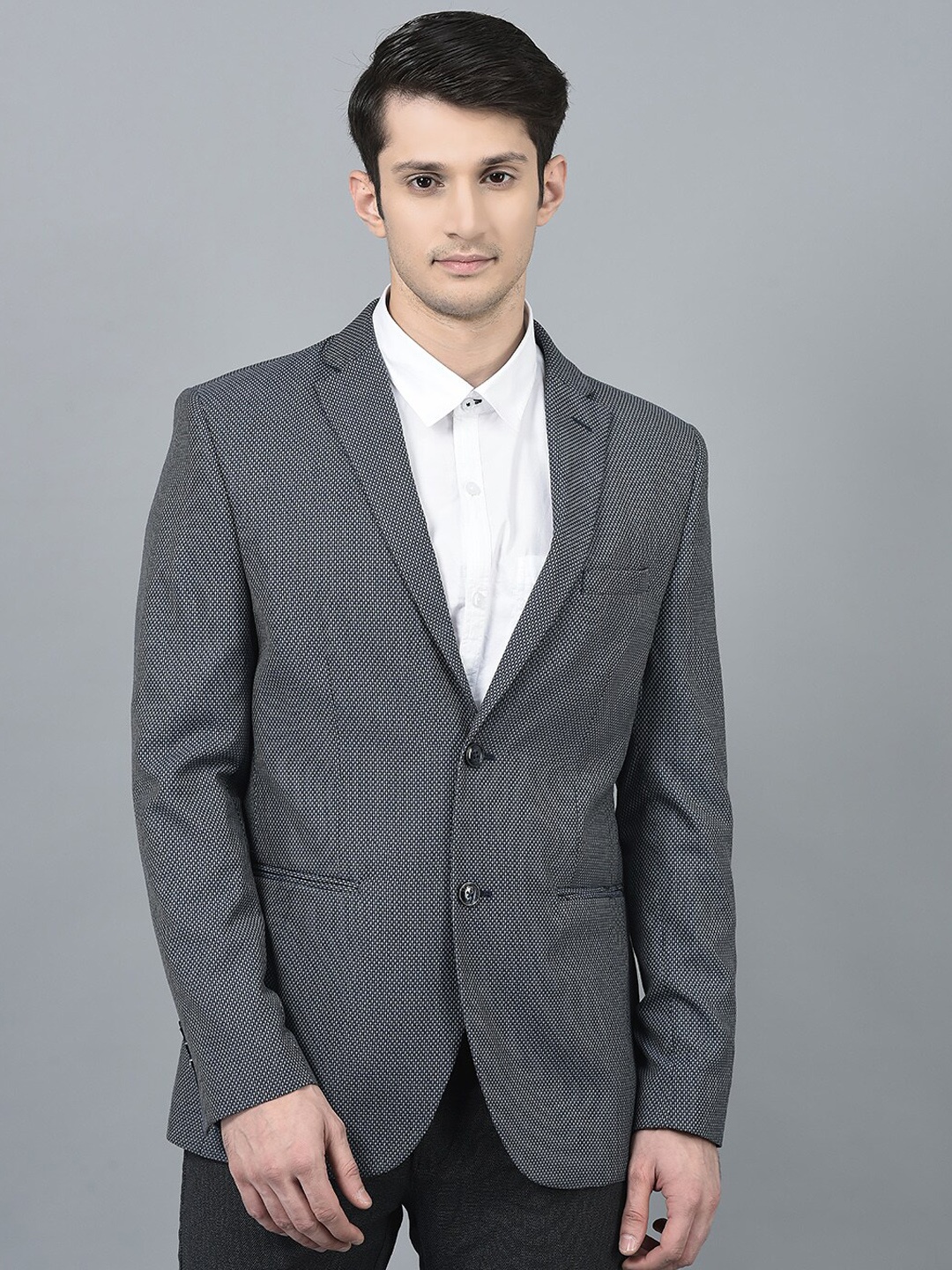 

CANOE Self Design Notched Lapel Collar Single-Breasted Blazer, Navy blue