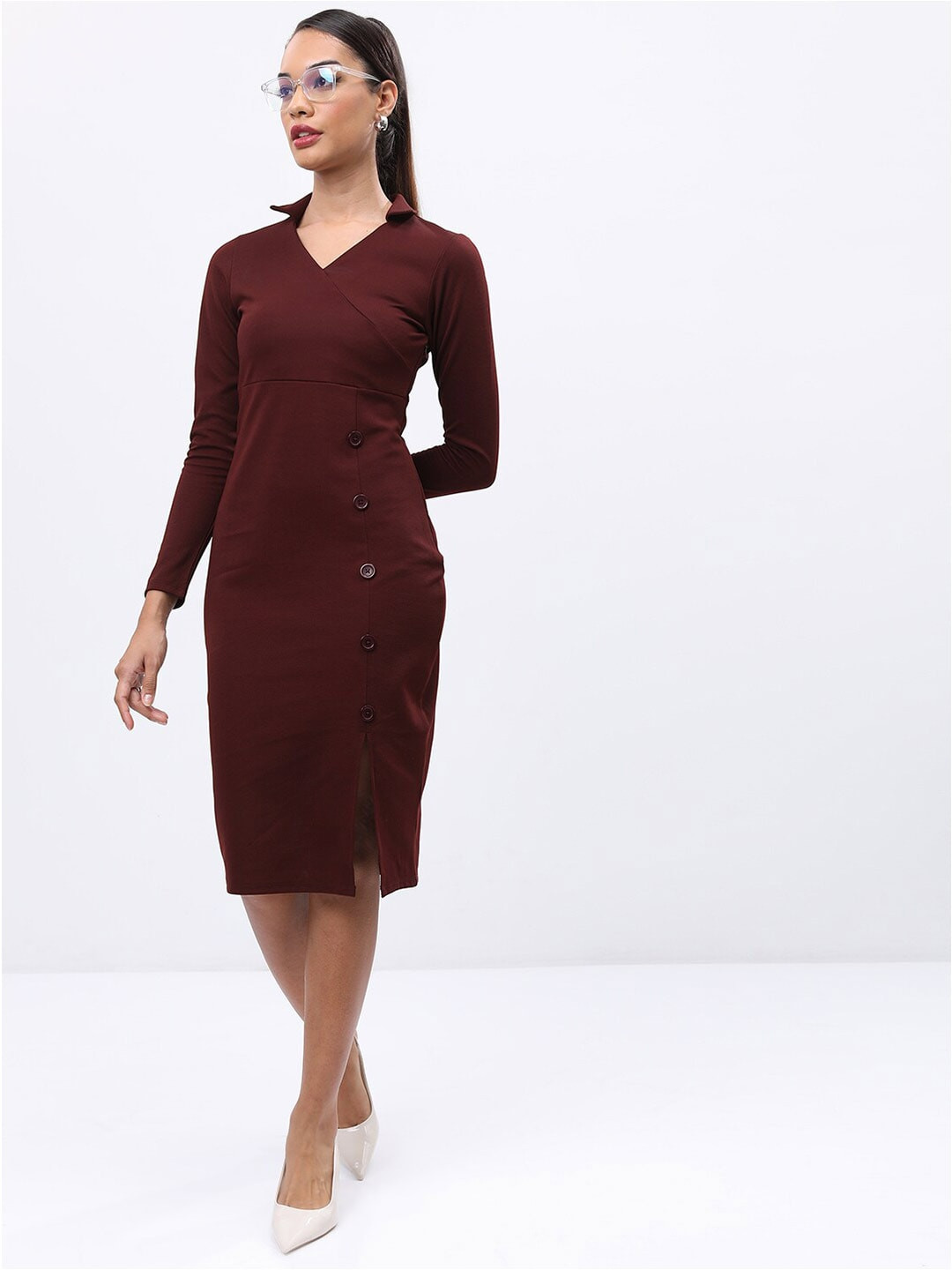 

KETCH Shirt Collar Sheath Dress, Brown