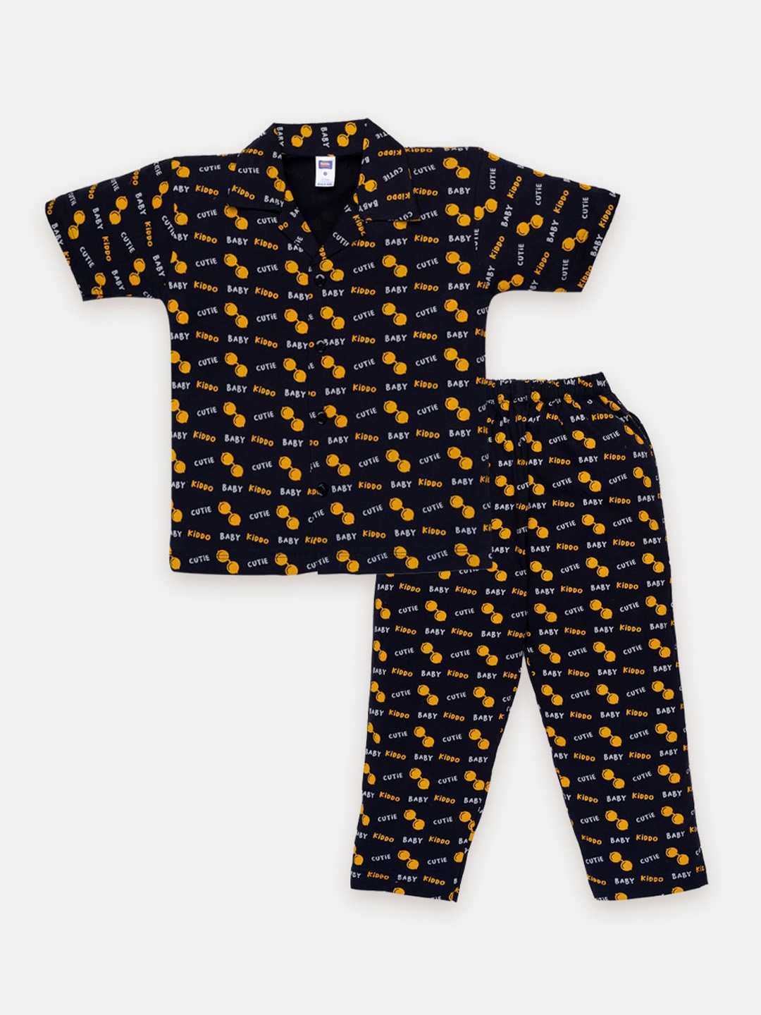 

Nottie Planet Boys Conversational Printed Pure Cotton Night Suit, Navy blue