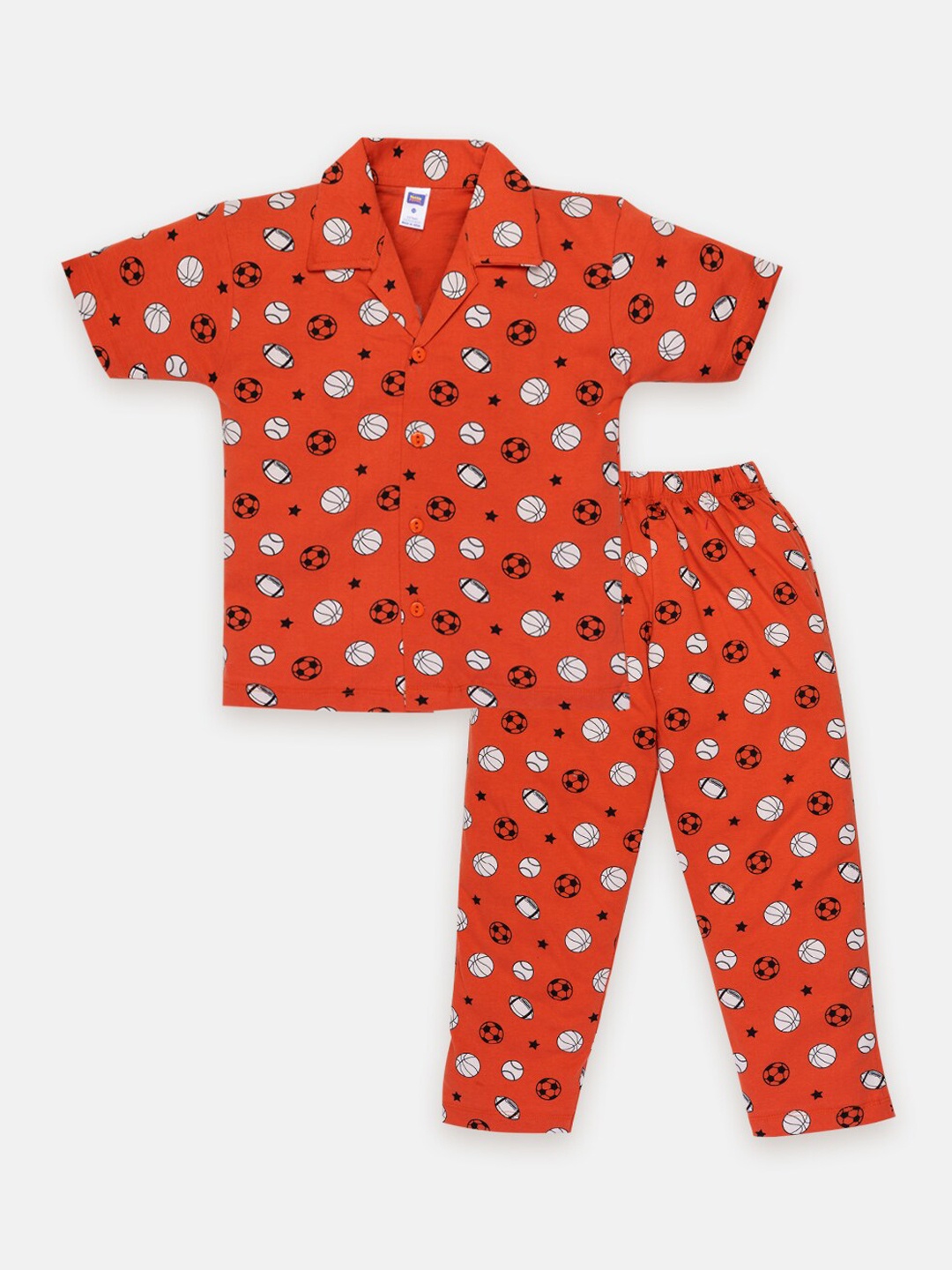 

Nottie Planet Boys Conversational Printed Pure Cotton Night Suit, Orange