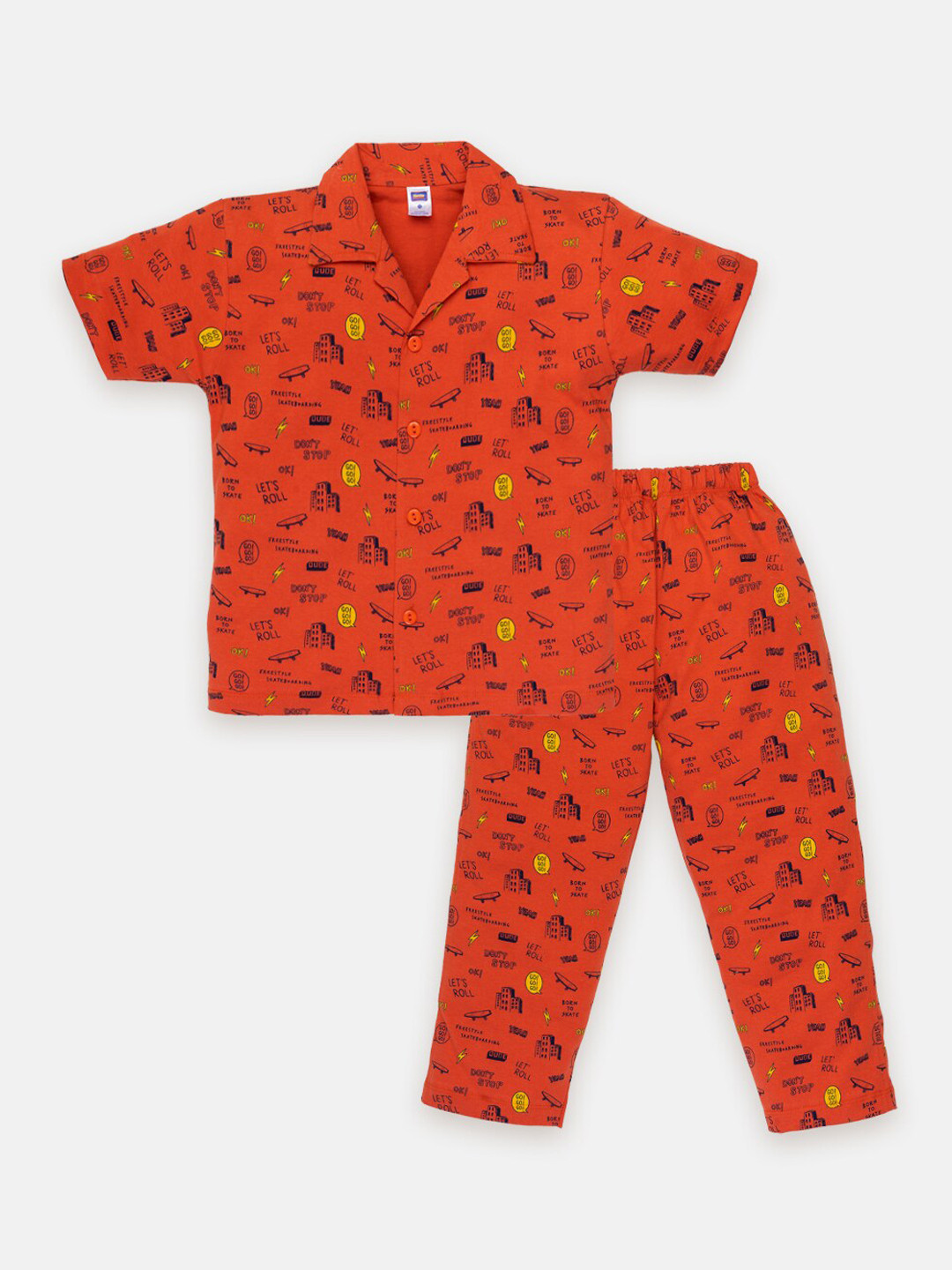 

Nottie Planet Boys Conversational Printed Pure Cotton Night Suit, Orange