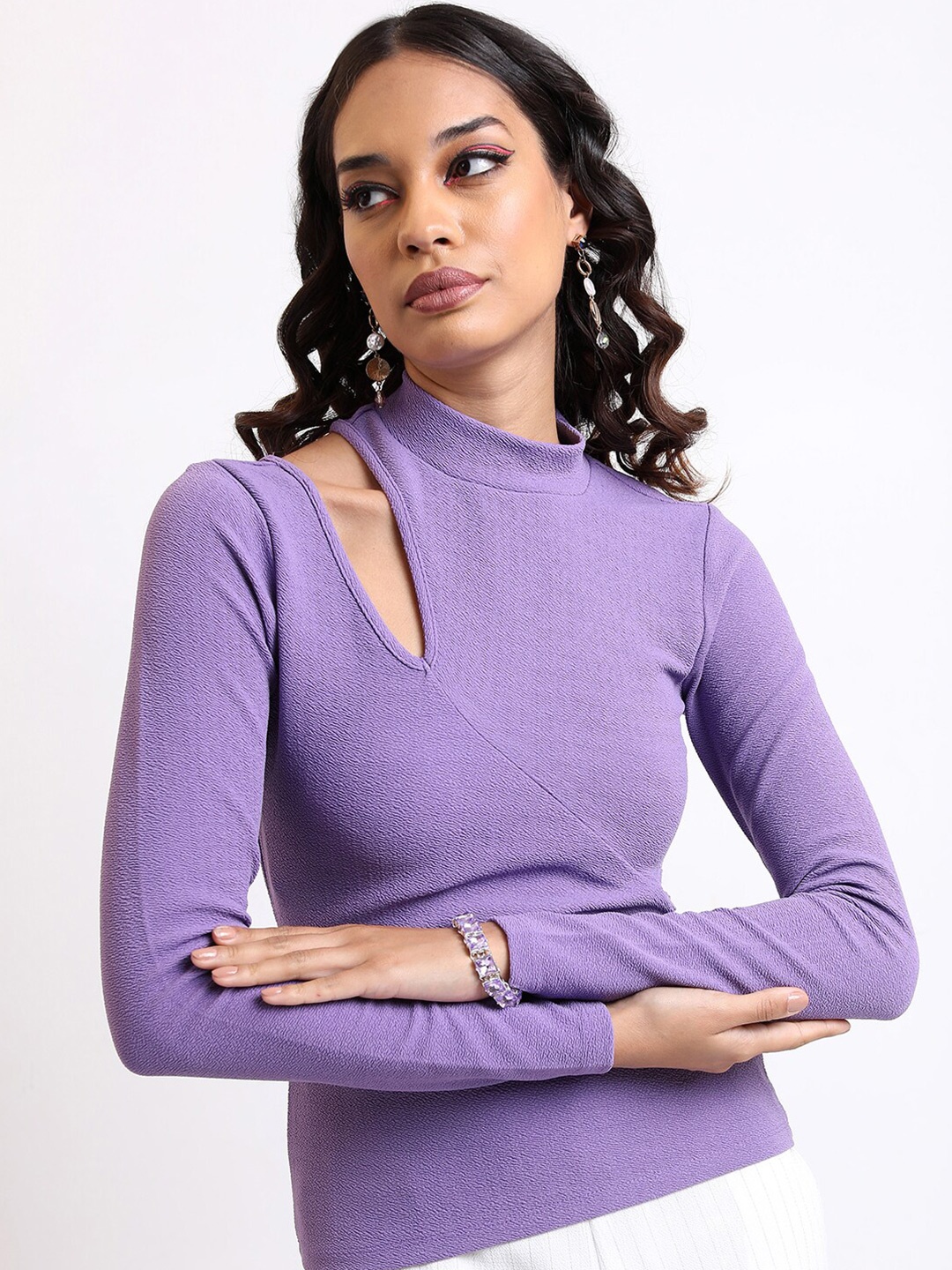 

KETCH High Neck Cut Out Detail Full Sleeve Top, Purple