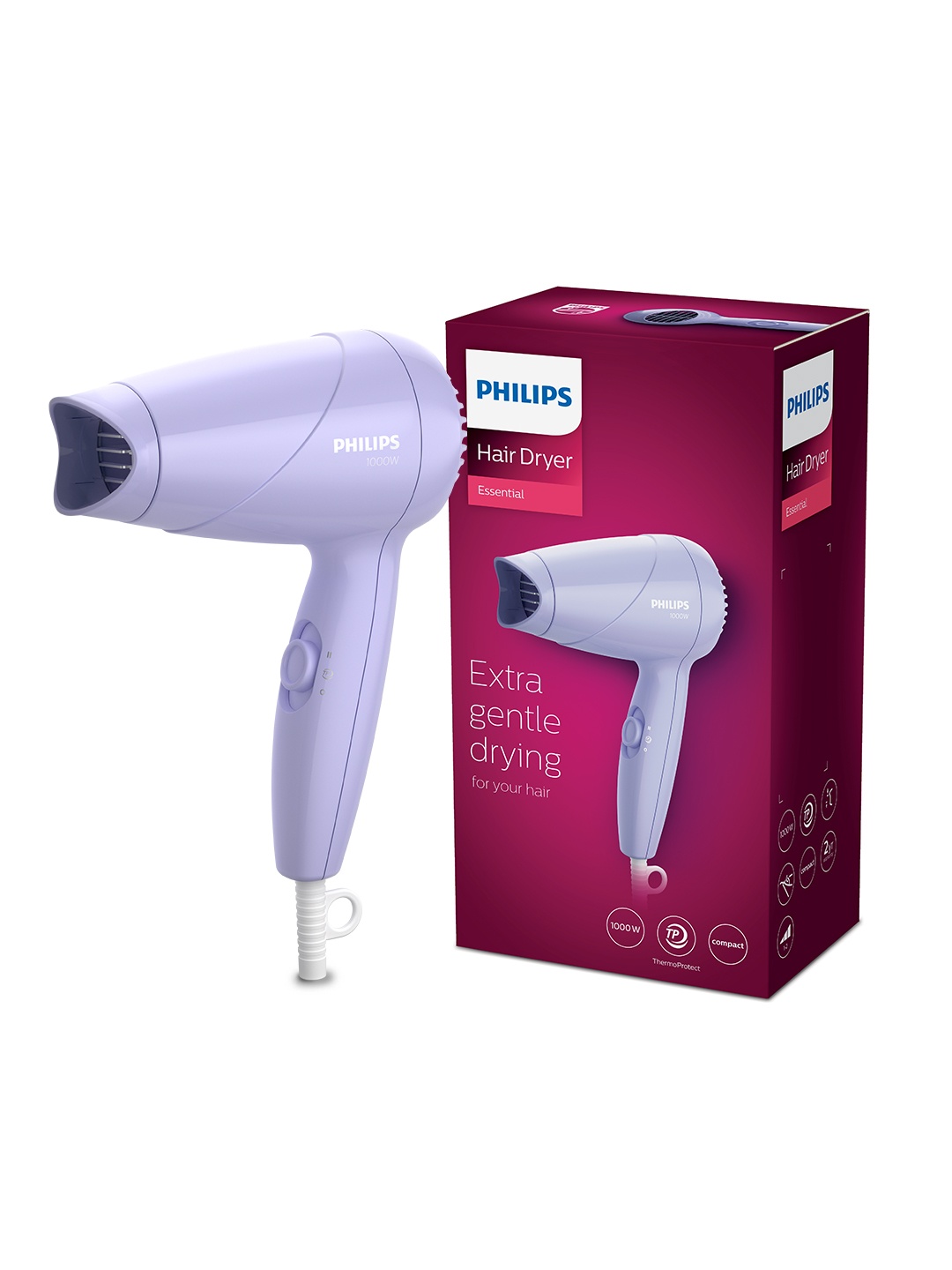 

Philips ThermoProtect HP8144/46 Hair Dryer Quick Drying 1000W - Light Purple