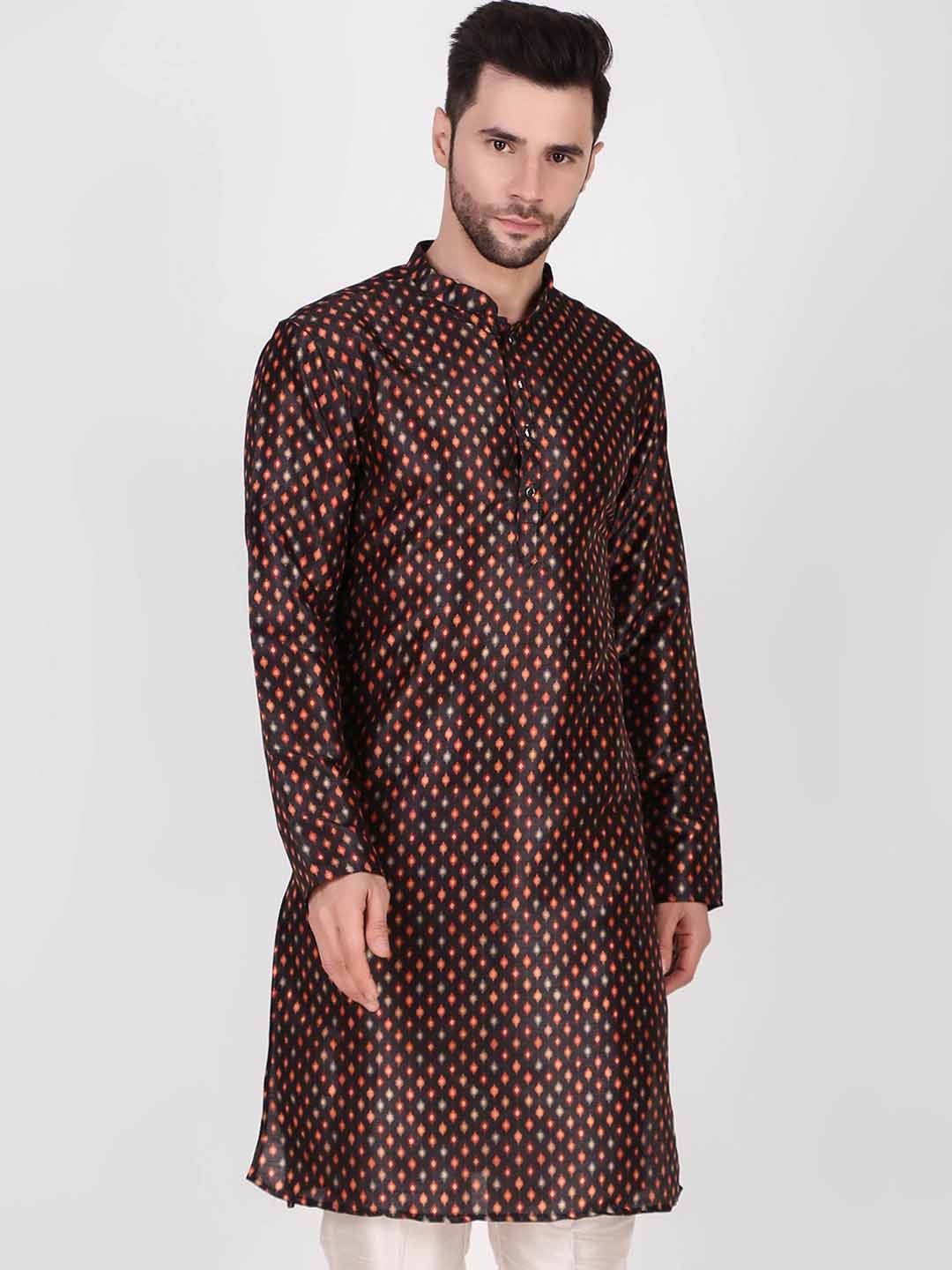 

Cult Indie Ethnic Motifs Printed Mandarin Collar Kurta with Pyjamas, Black