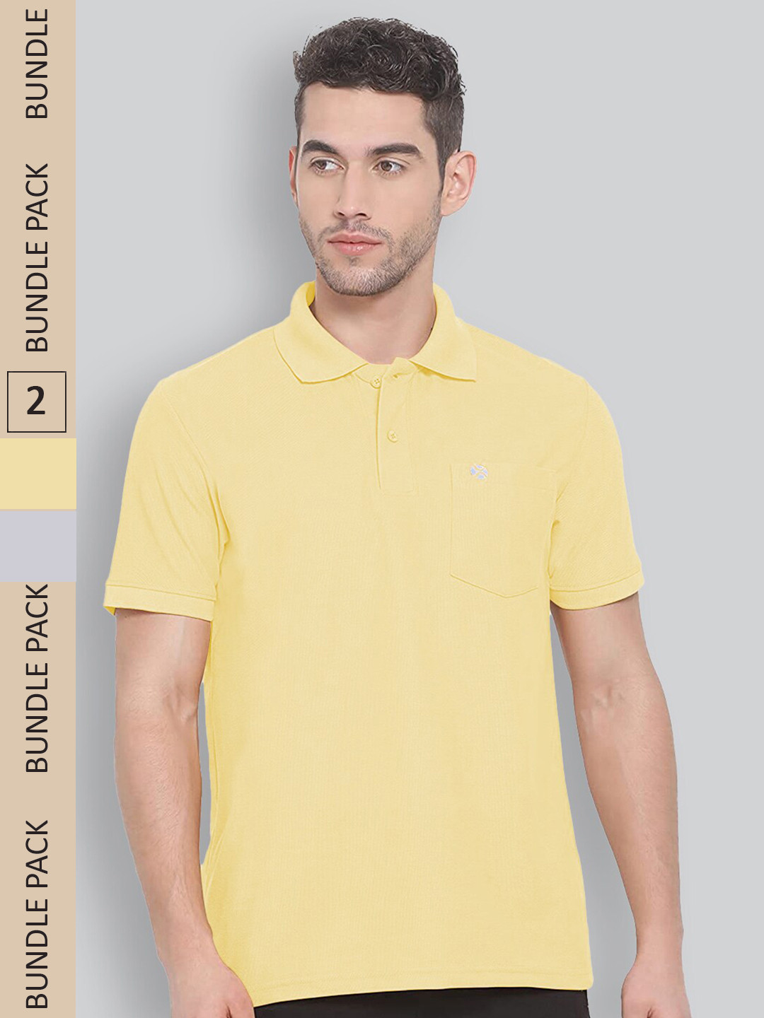 

LUX NITRO Pack Of 2 Anti Odour Polo Collar Pure Cotton T-shirts, Yellow