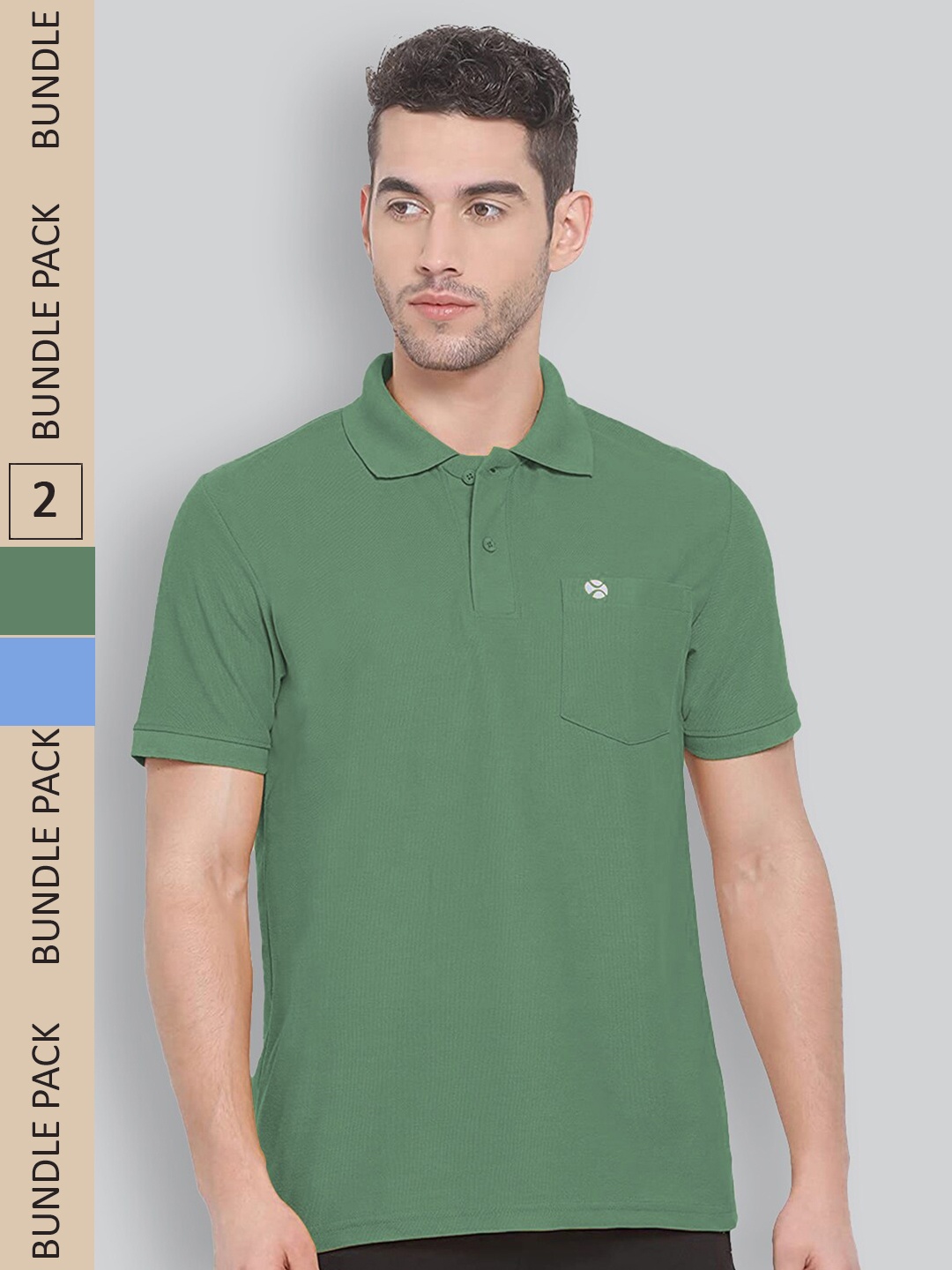 

LUX NITRO Pack Of 2 Polo Collar Anti Odour Pure Cotton T-shirts, Green