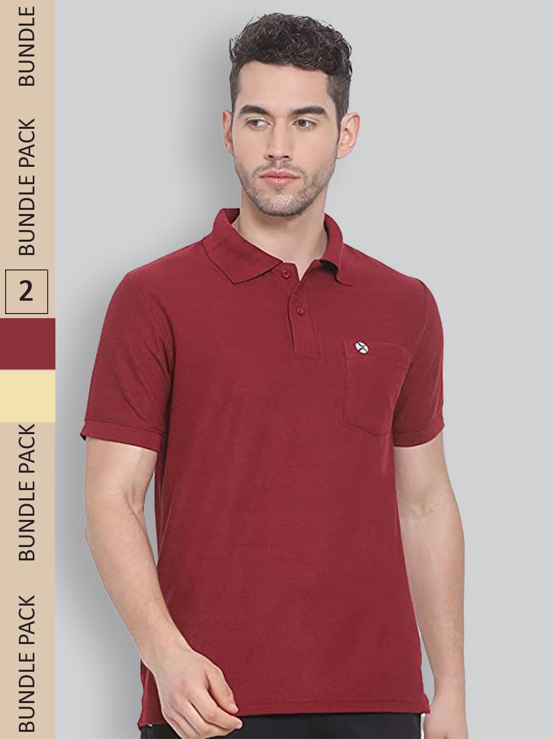 

LUX NITRO Pack Of 2 Anti Odour Polo Collar Pure Cotton T-shirts, Maroon