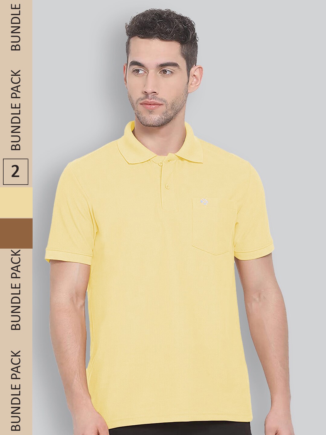 

LUX NITRO Pack Of 2 Anti Odour Polo Collar Pure Cotton T-shirts, Yellow