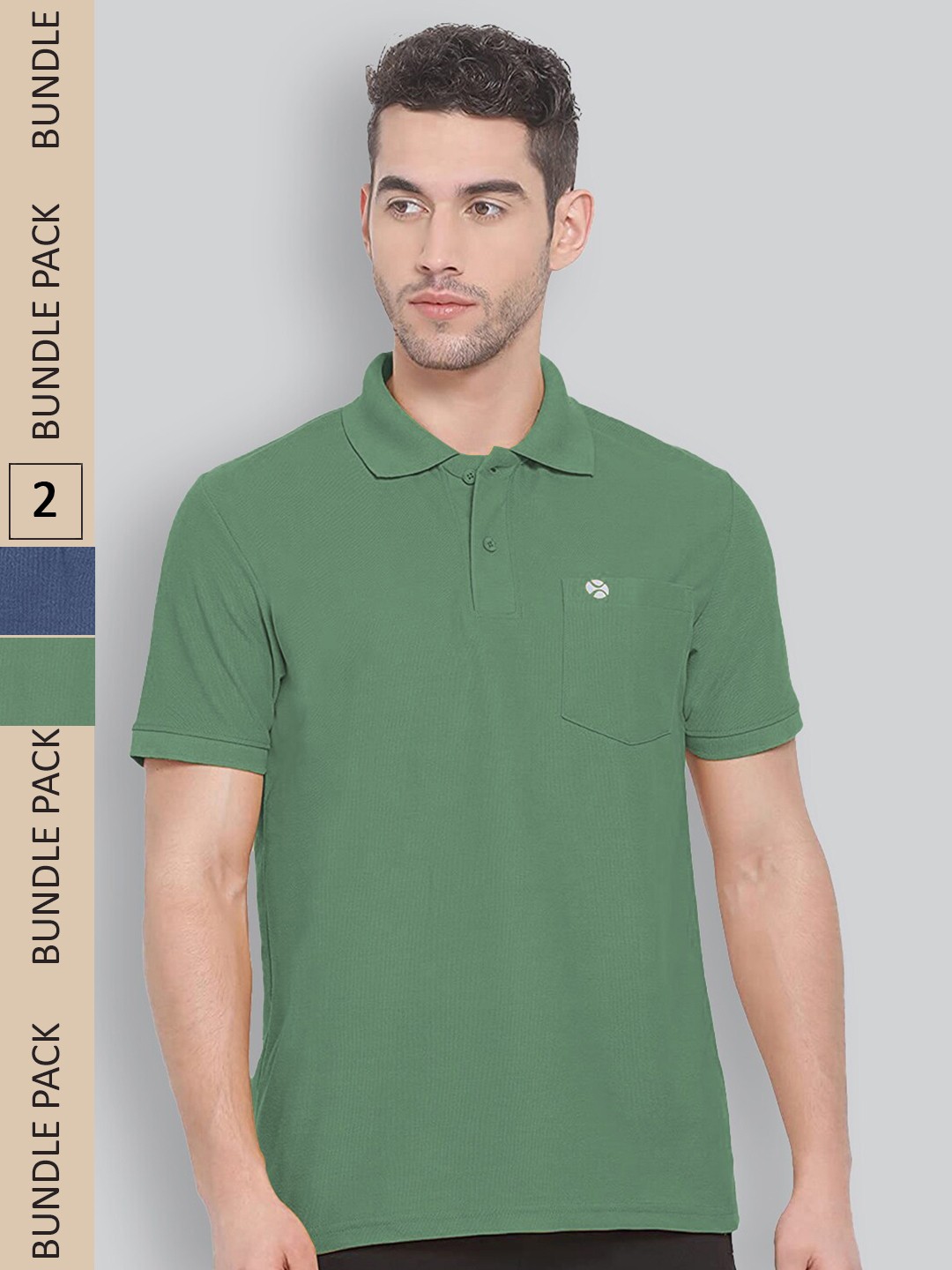 

LUX NITRO Pack Of 2 Anti Odour Polo Collar Pure Cotton T-shirts, Green