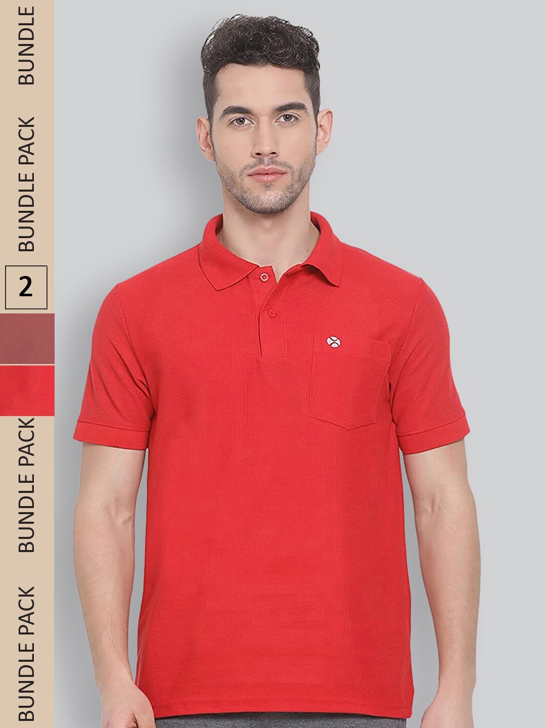 

LUX NITRO Pack Of 2 Anti Odour Polo Collar T-shirts, Red