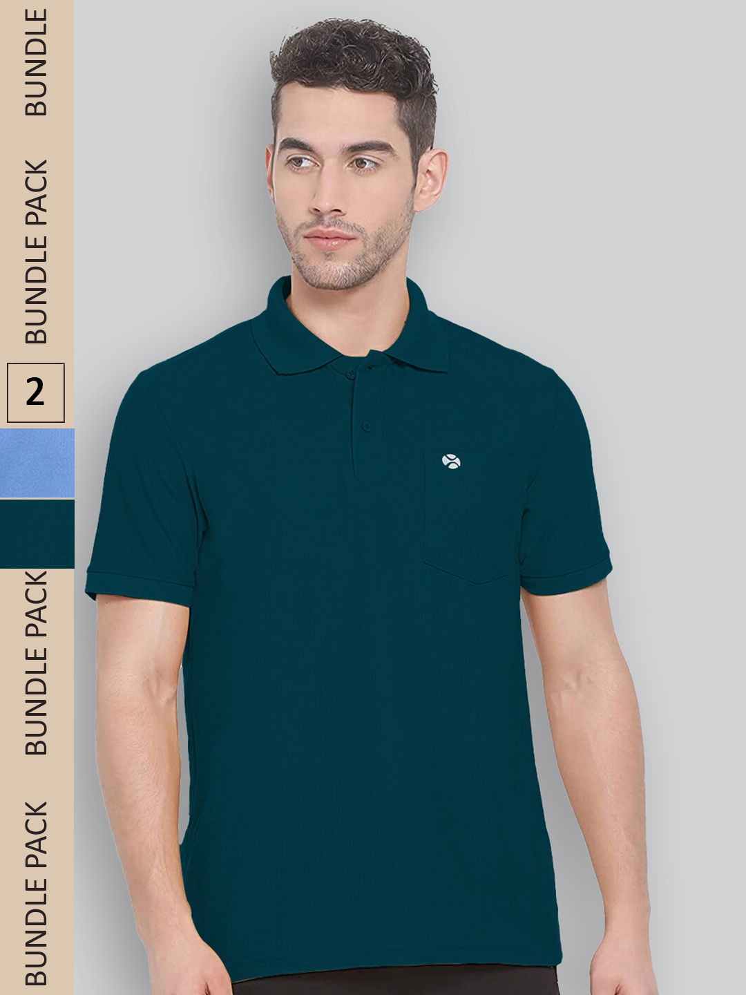 

LUX NITRO Pack Of 2 Anti Odour Polo Collar Pure Cotton T-shirts, Teal