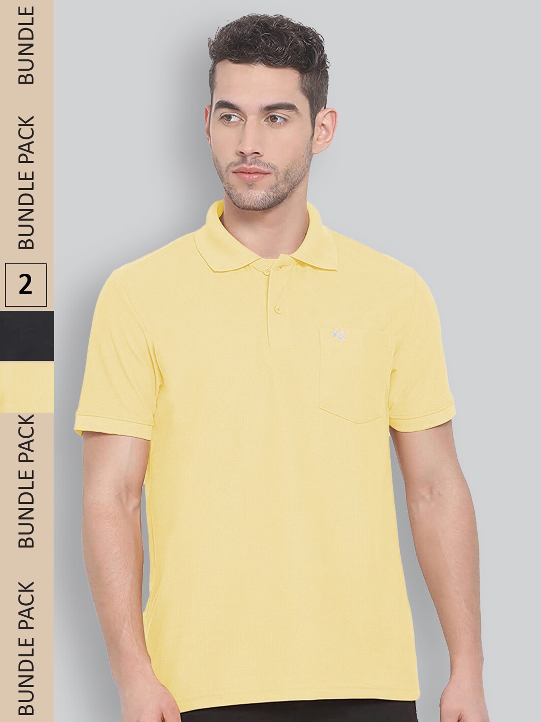 

LUX NITRO Pack Of 2 Anti Odour Polo Collar Pure Cotton T-shirts, Yellow