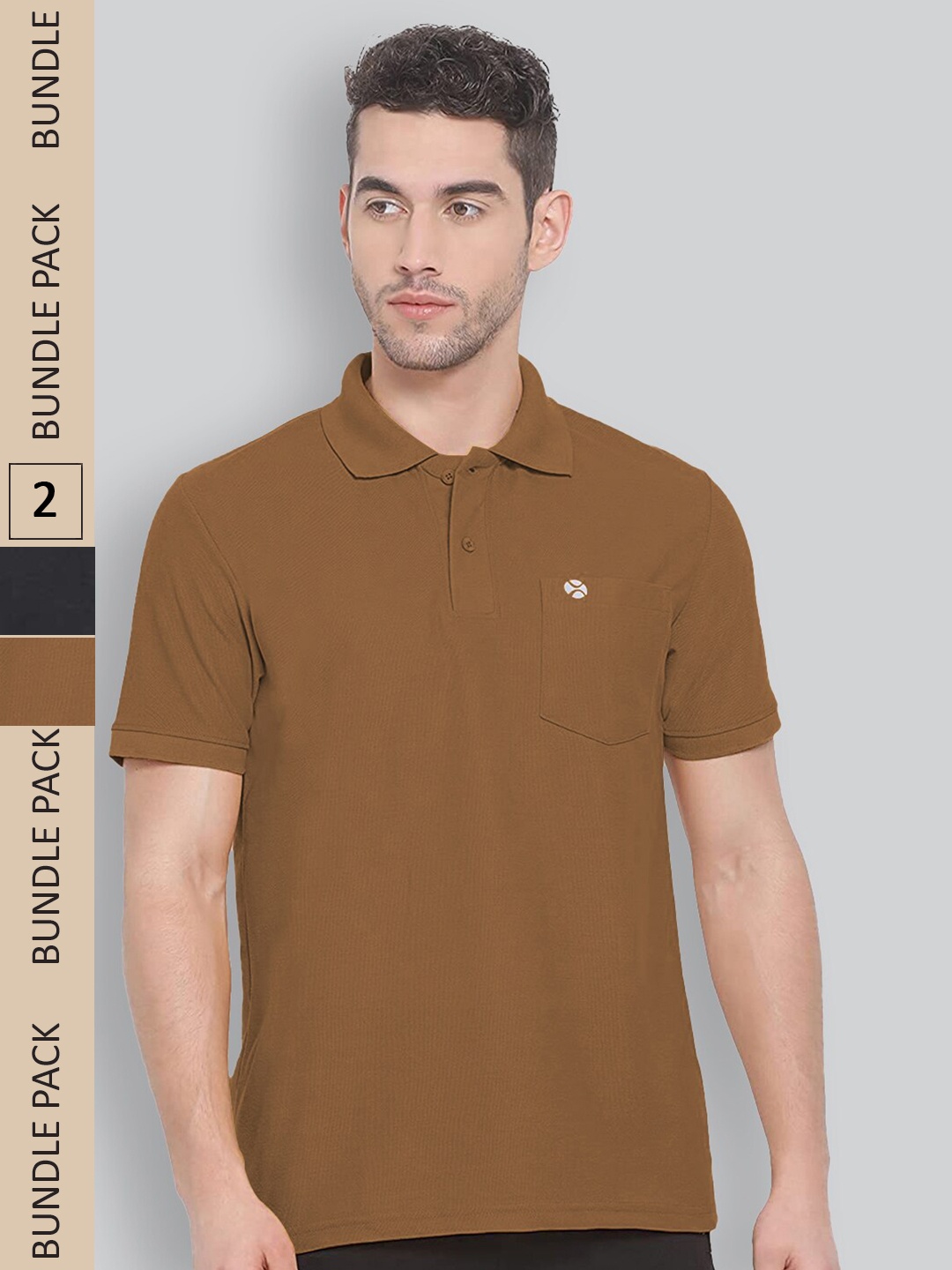 

LUX NITRO Pack Of 2 Polo Collar Cotton Anti Odour Technology T-Shirt, Brown