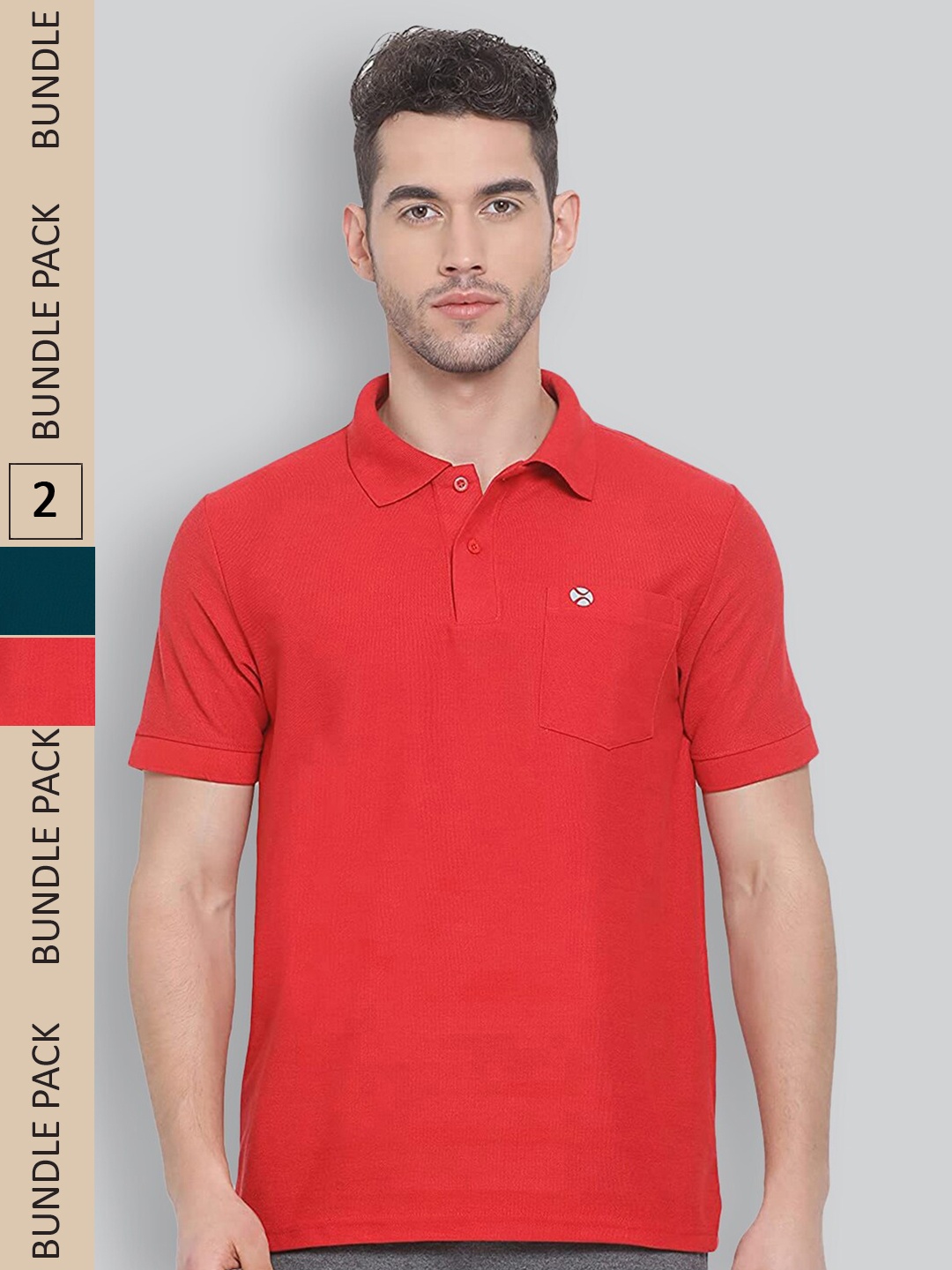 

LUX NITRO Pack Of 2 Polo Collar Cotton Anti Odour Technology T-Shirt, Red
