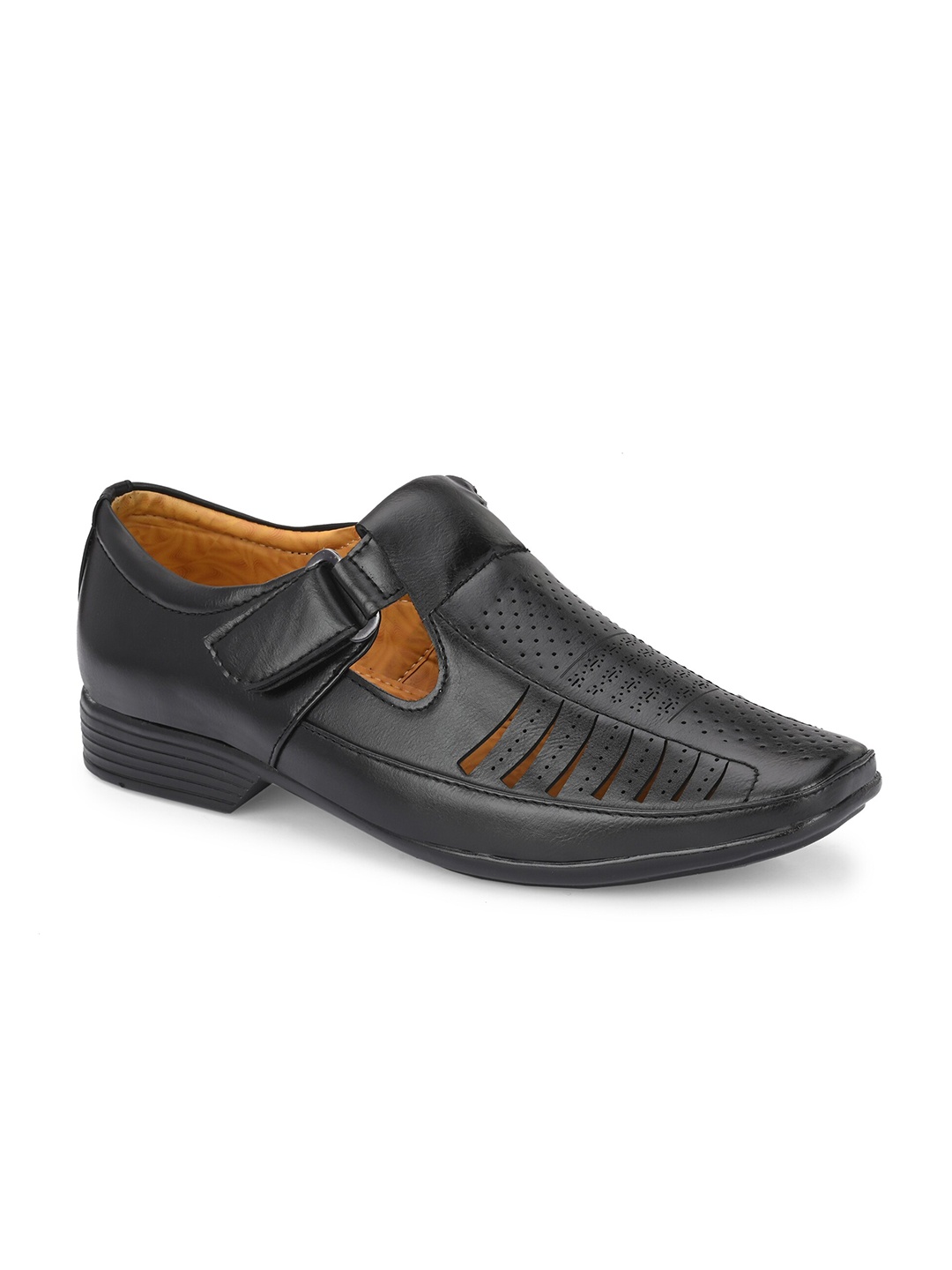 

Azzaro Black Men Textured Shoe-Style Sandals With Velcro Closure