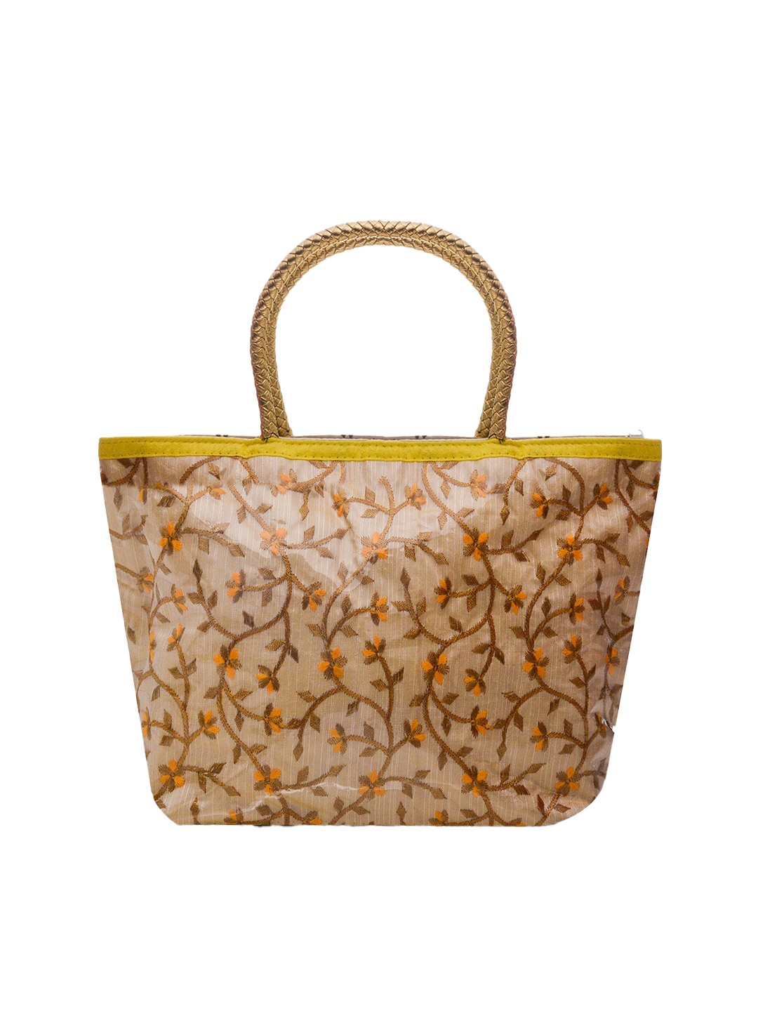 

Kuber Industries Floral Embroidered Oversized Structured Handheld Bag, Yellow