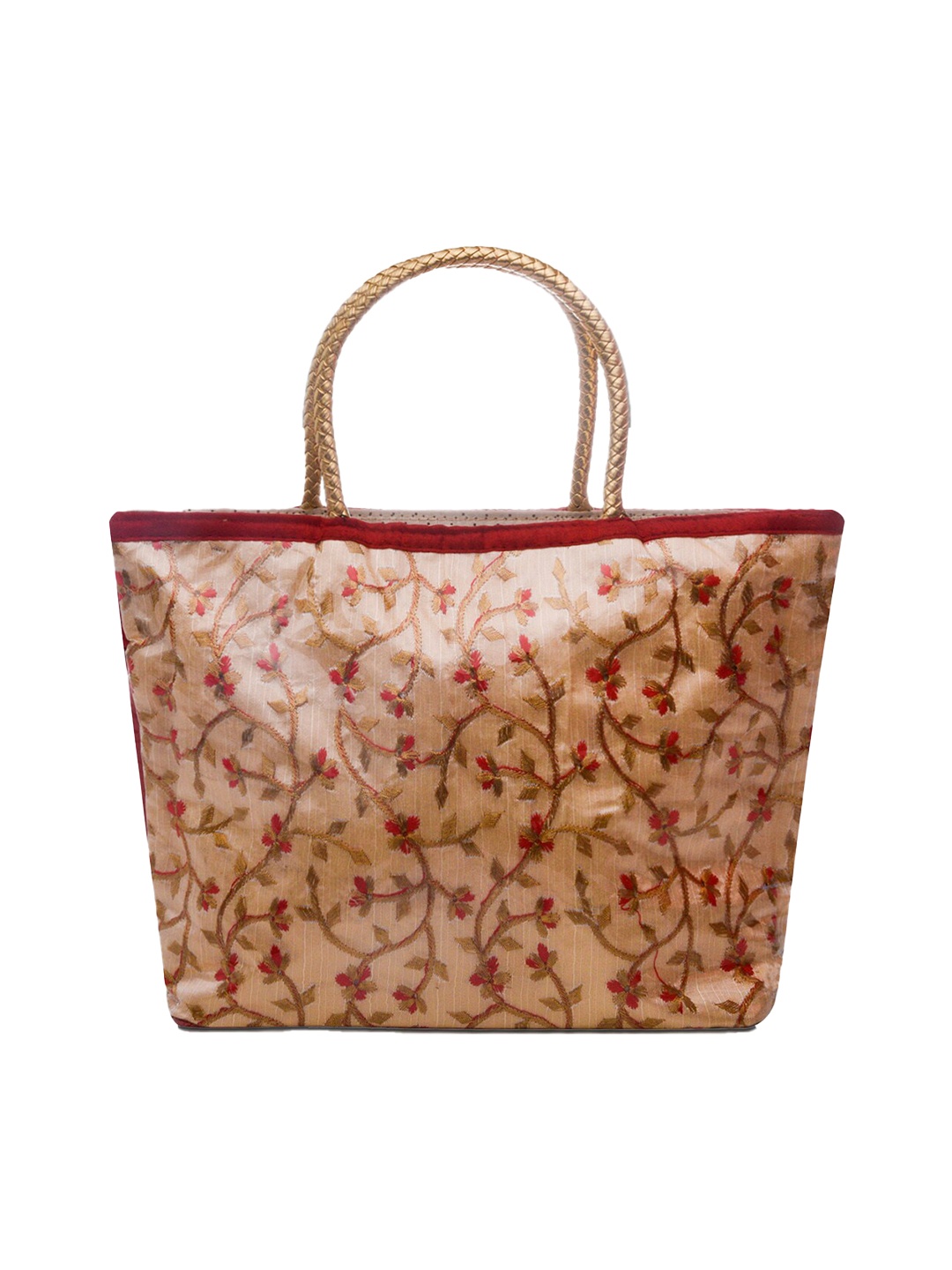 

Kuber Industries Floral Embroidered Oversized Structured Handheld Bag, Red