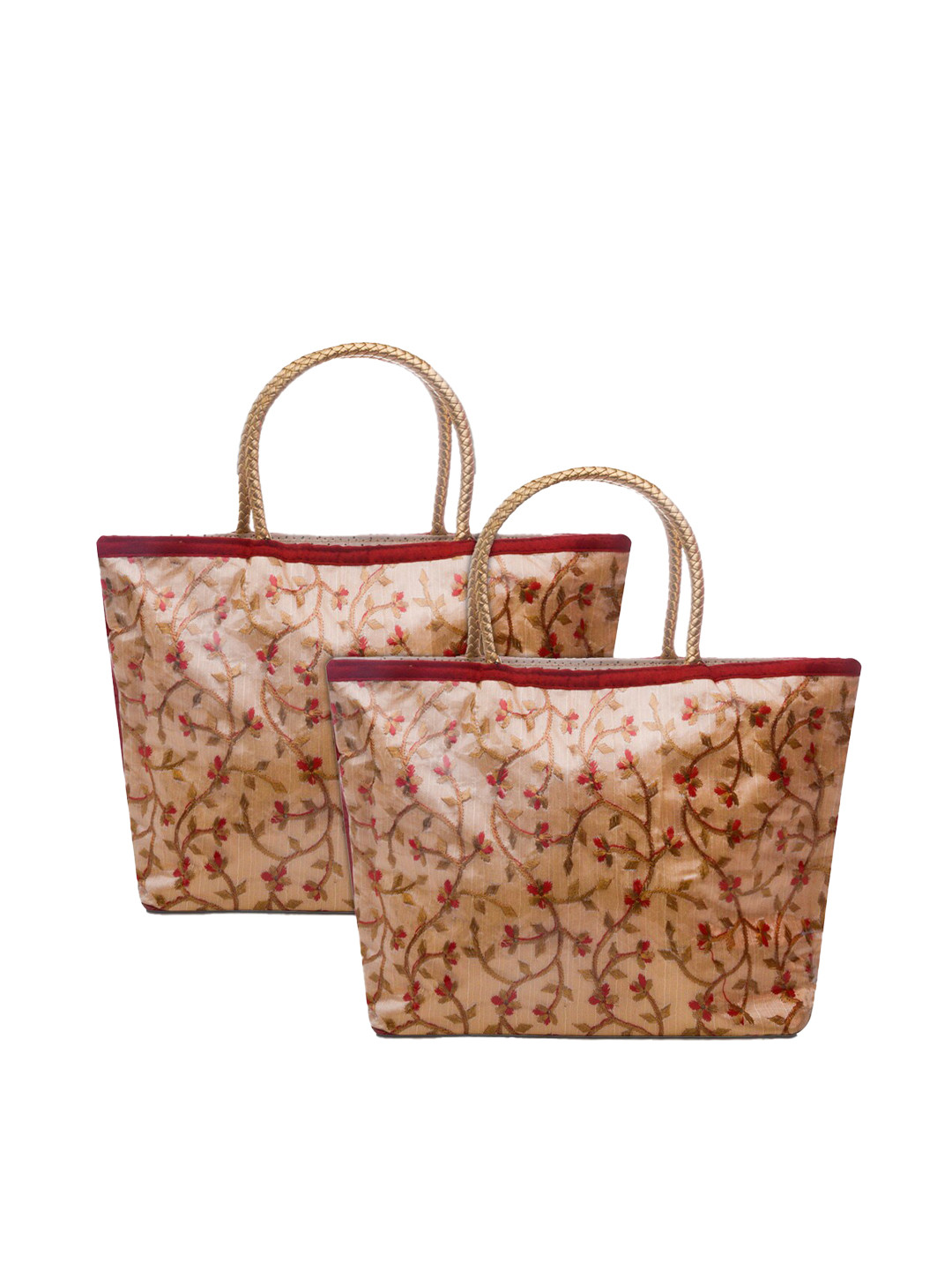 

Kuber Industries Pack Of 2 Floral Embroidered Structured Shoulder Bag, Red
