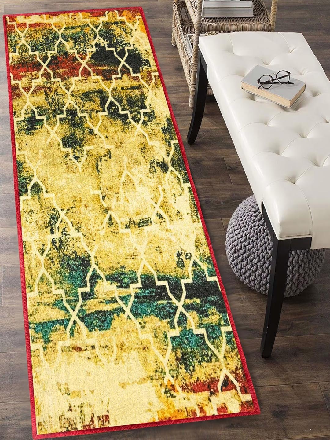 

Kuber Industries Yellow & Green Printed Anti-Skid Floor Runner