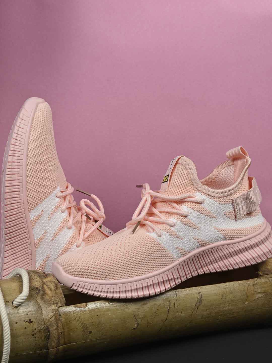 

Jove Women Woven Design Comfort Insole Mesh Basics Sneakers, Peach