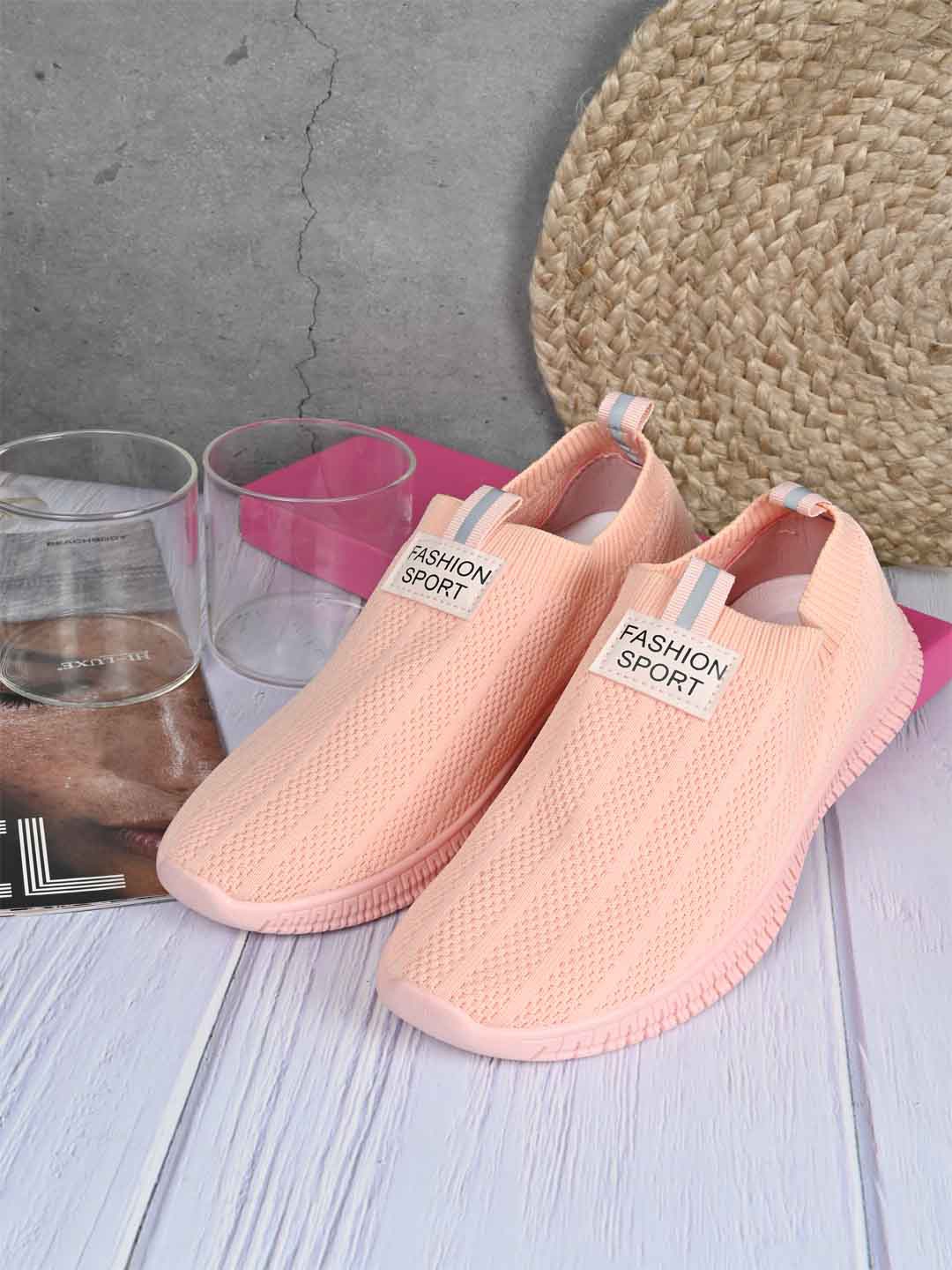 

Jove Women Woven Design Comfort Insole Mesh Basics Slip-On Sneakers, Peach