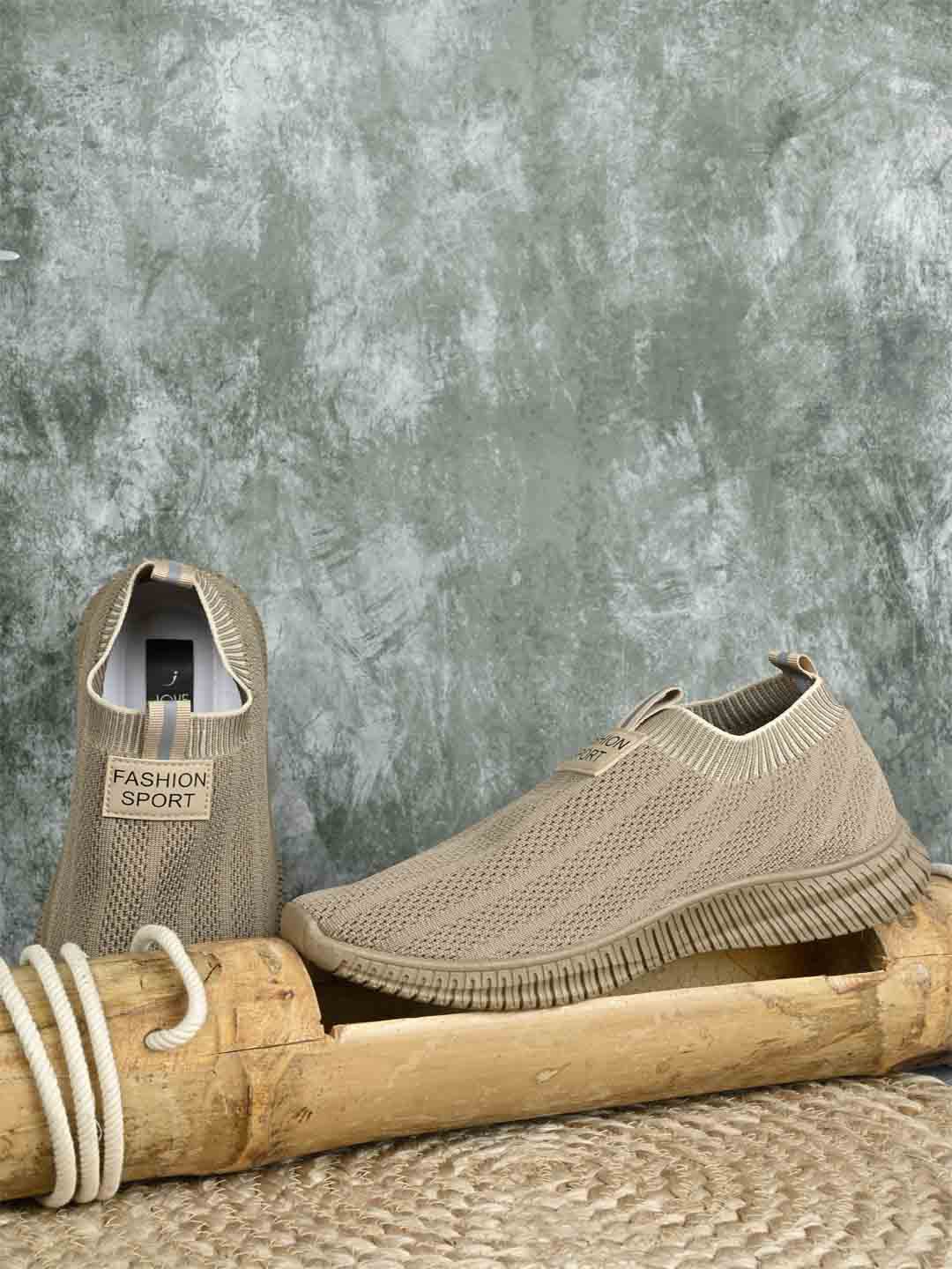 

Jove Women Woven Design Comfort Insole Mesh Basics Slip-On Sneakers, Camel brown