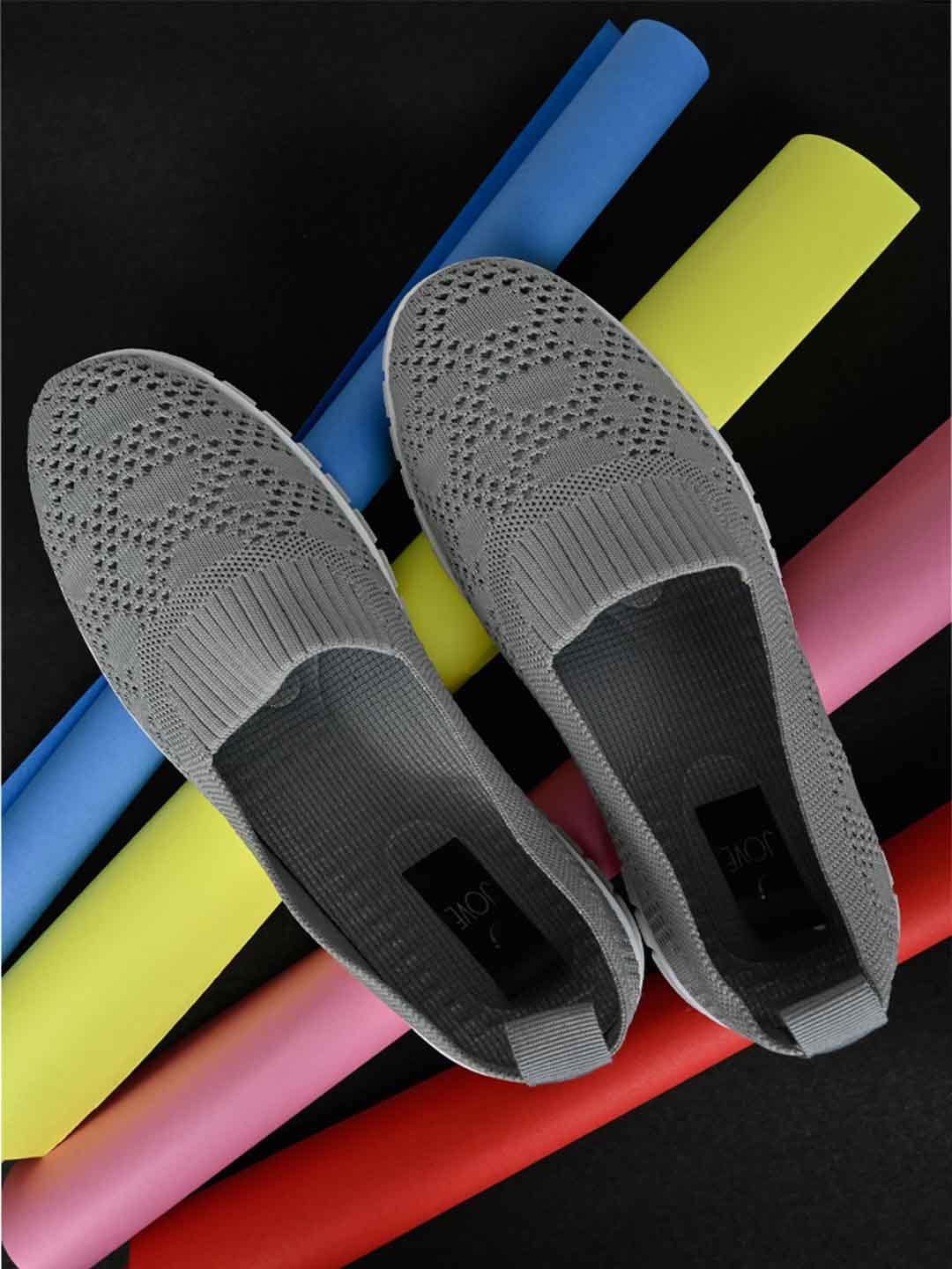 

Jove Women Woven Design Comfort Insole Mesh Contrast Sole Slip-On Sneakers, Grey