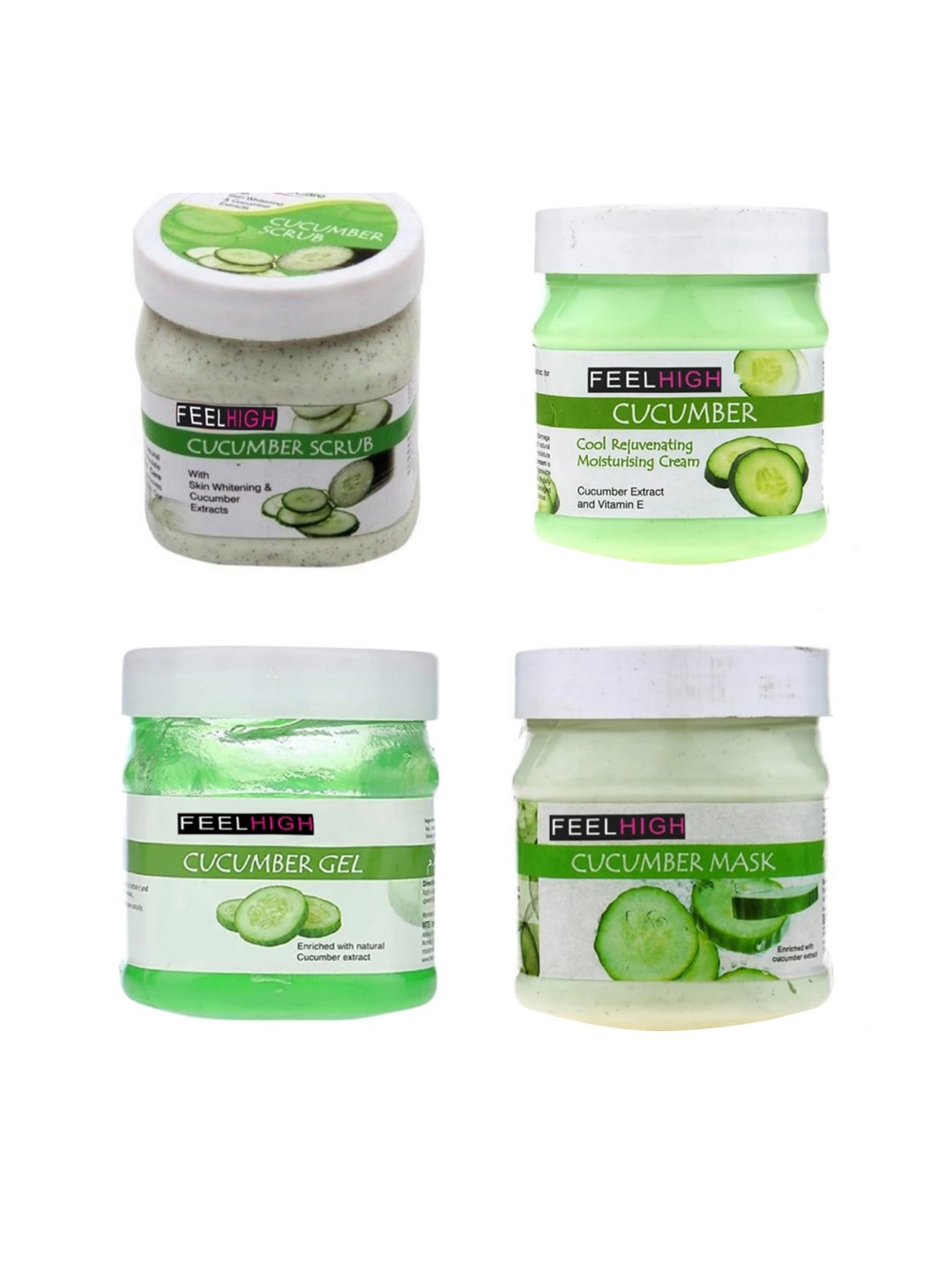 

FEELHIGH Set Of 4 Cucuber Scrub Cream Mask & Gel Facial Kit 500ml Each, Multi
