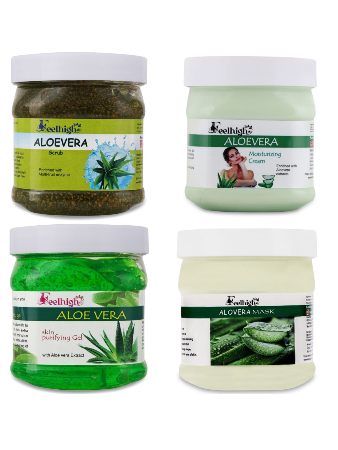

FEELHIGH Set Of 4 Aloevera Facial Kit-500 ml Each, Green