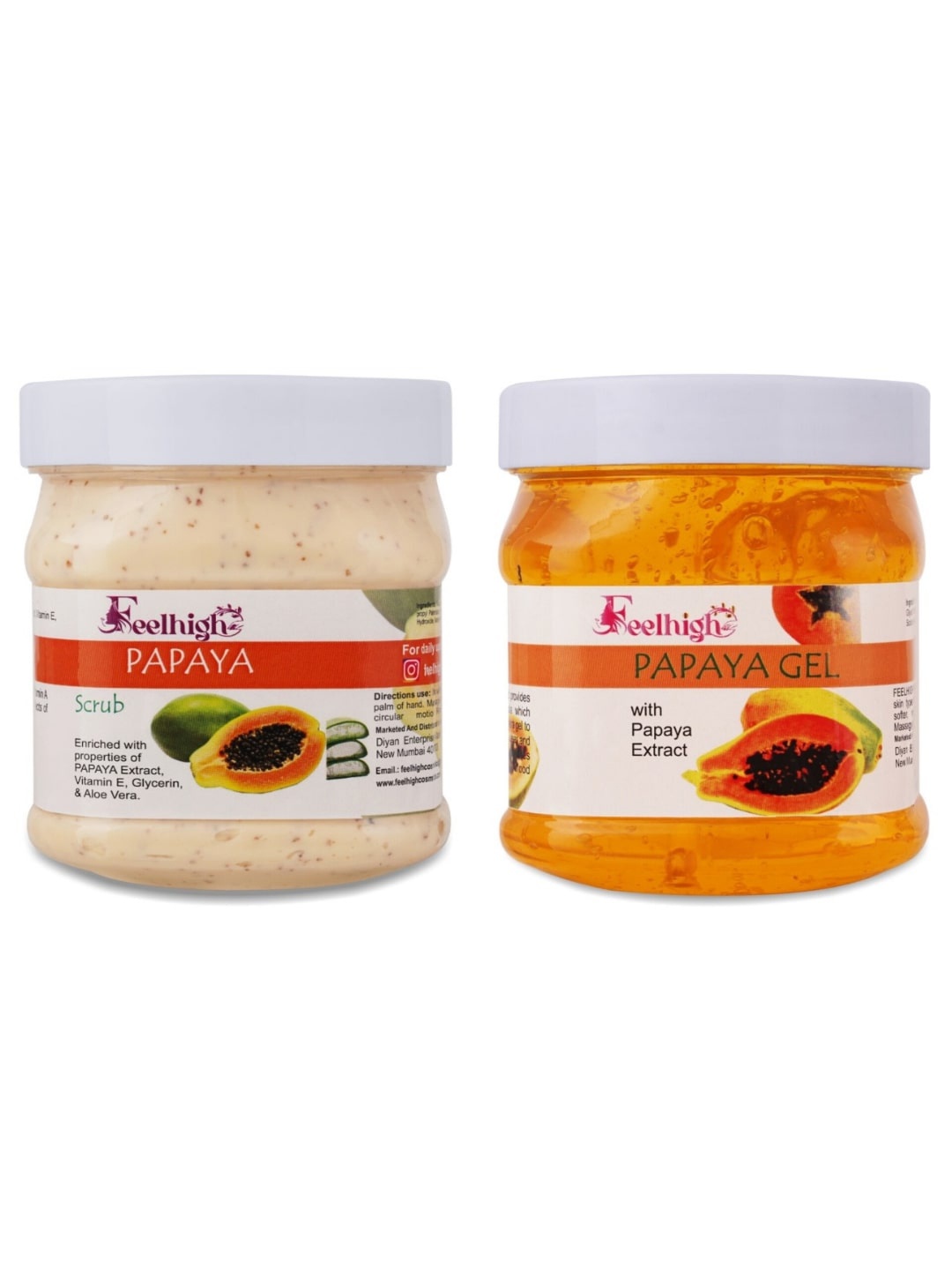 

FEELHIGH Set Of 2 Papaya Face & Body Scrub & Papaya Beautifying Gel-500 ml Each, Orange