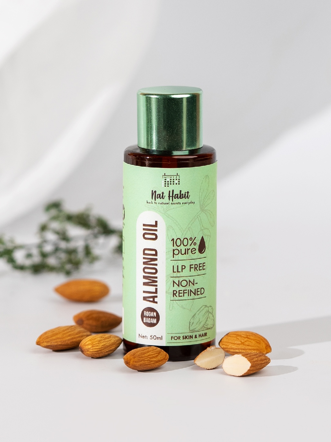

Nat Habit Pure Rogan Badam Almond Oil for Hair Fall, Hair Growth & Skin Care - 50ml, Green