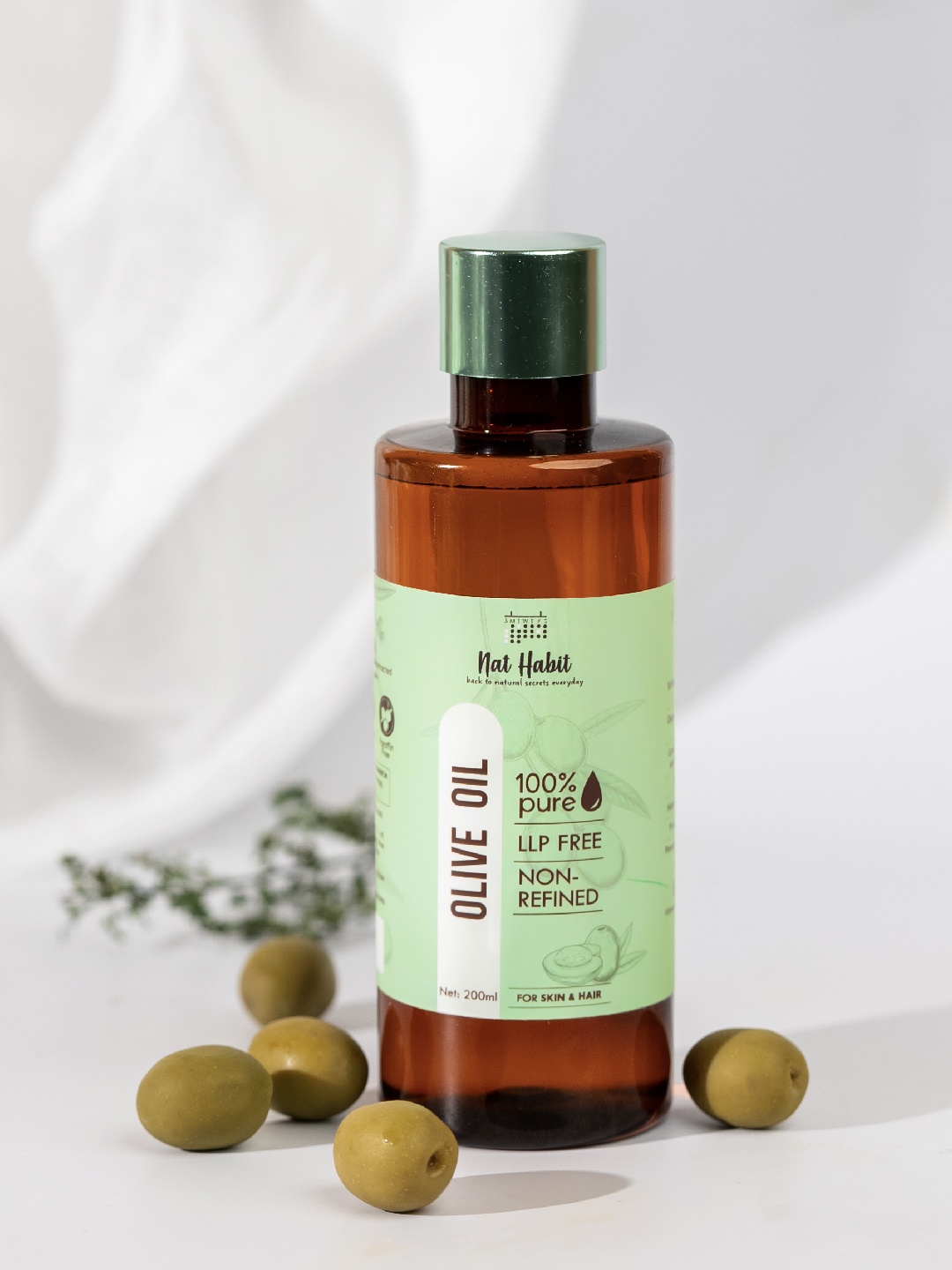 

Nat Habit Pure Non-Refined Olive Oil for Hair Growth & Skin Care - 200ml, Green