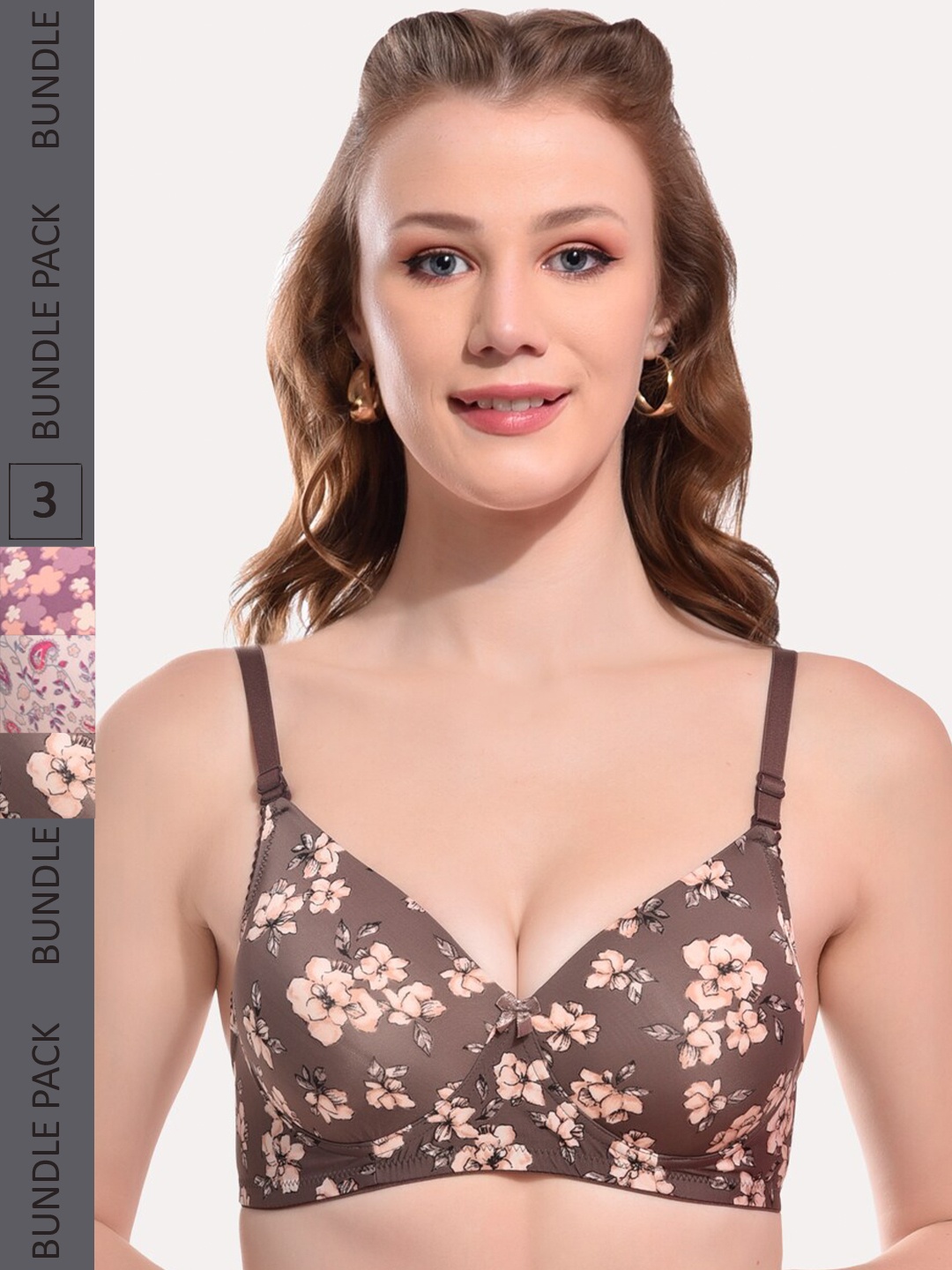 

Softskin Pack of 3 Floral T-shirt Bra - Full Coverage Heavily Padded, Purple