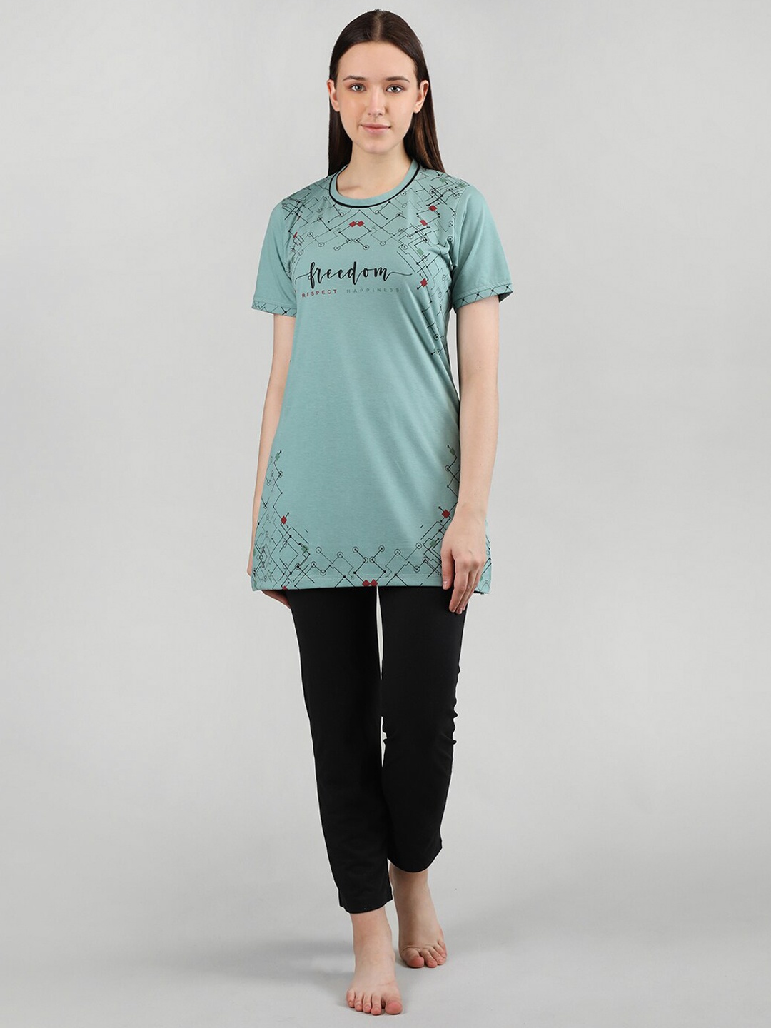 

Duchess Typography Printed Night Suit, Blue