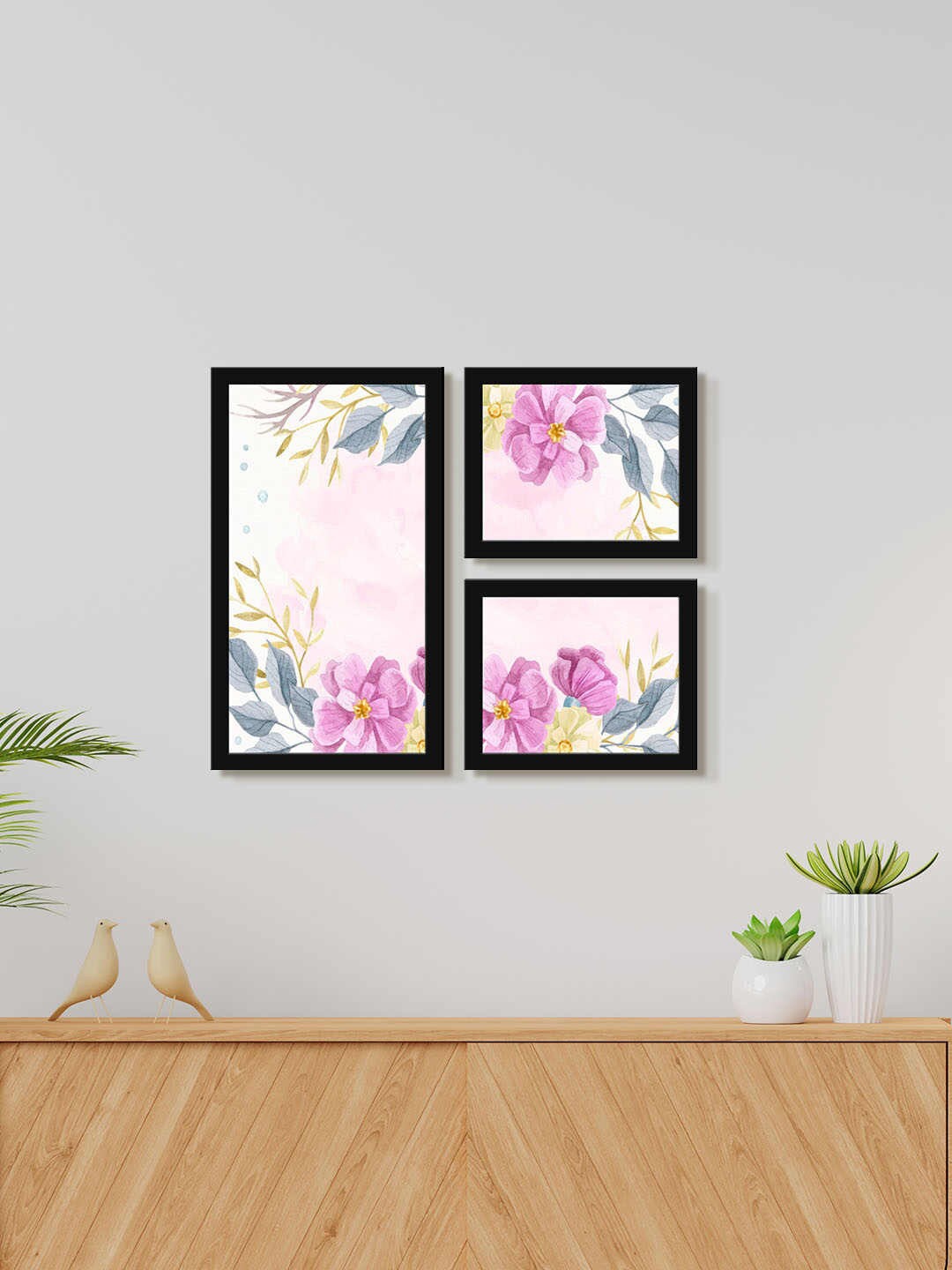 

999Store Pink & White 3 Pieces Flowers Watercolor Modern Art Painting Wall Art