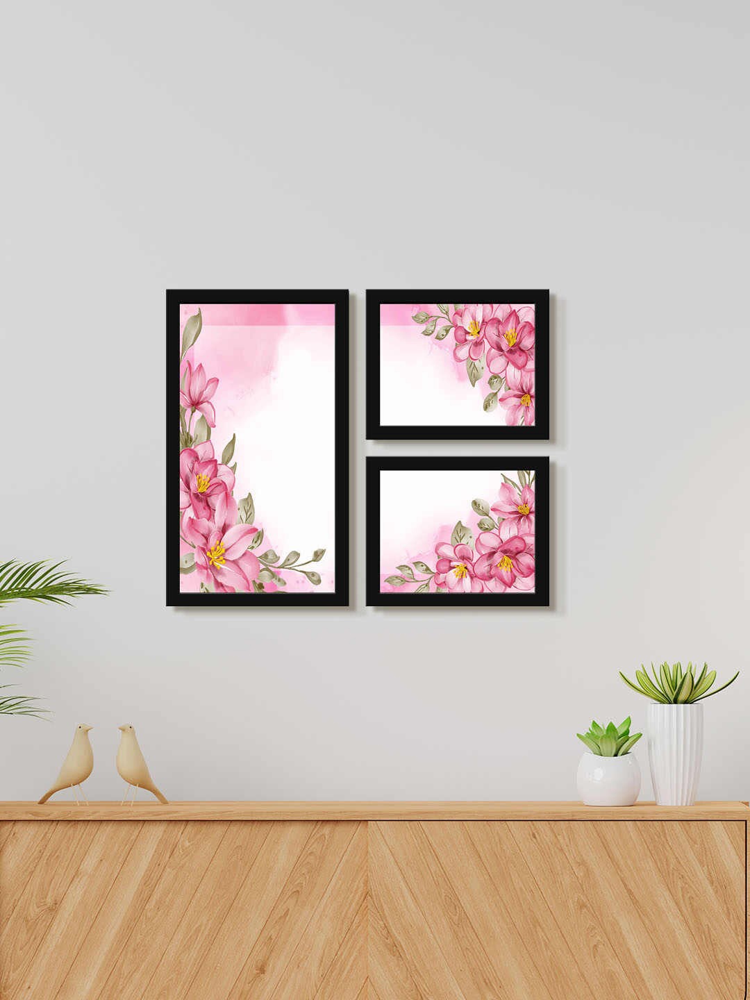 

999Store 3 Piece Pink & White Painting Wall Art