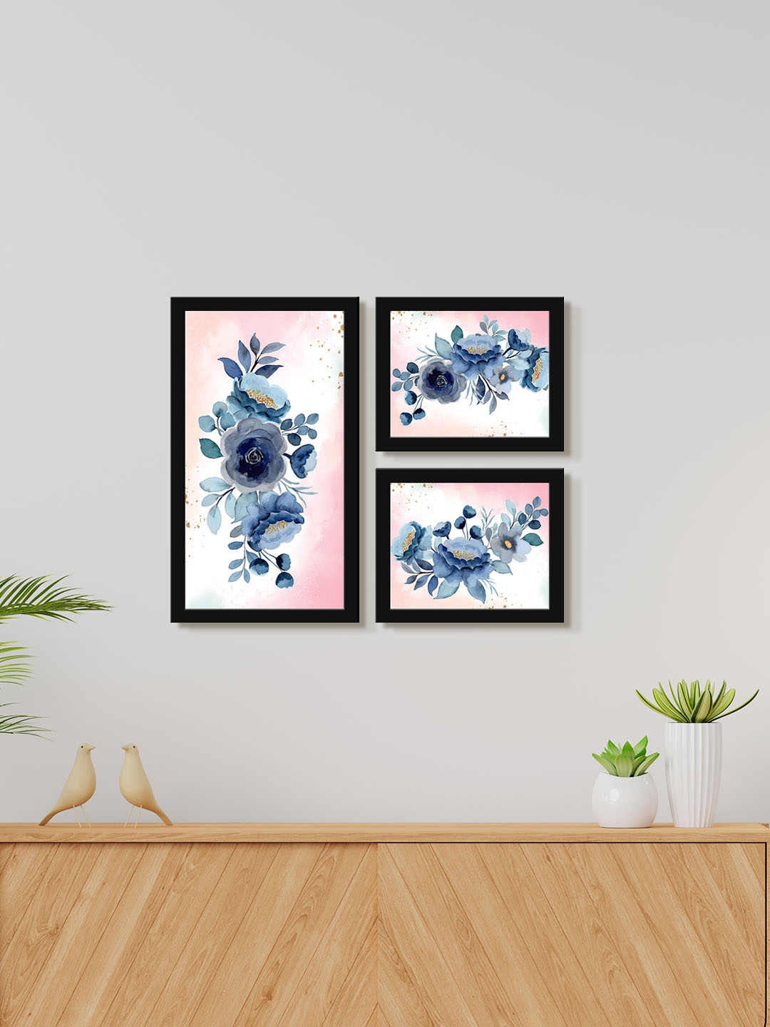 

999Store 3 Piece Pink & Blue Painting Wall Art