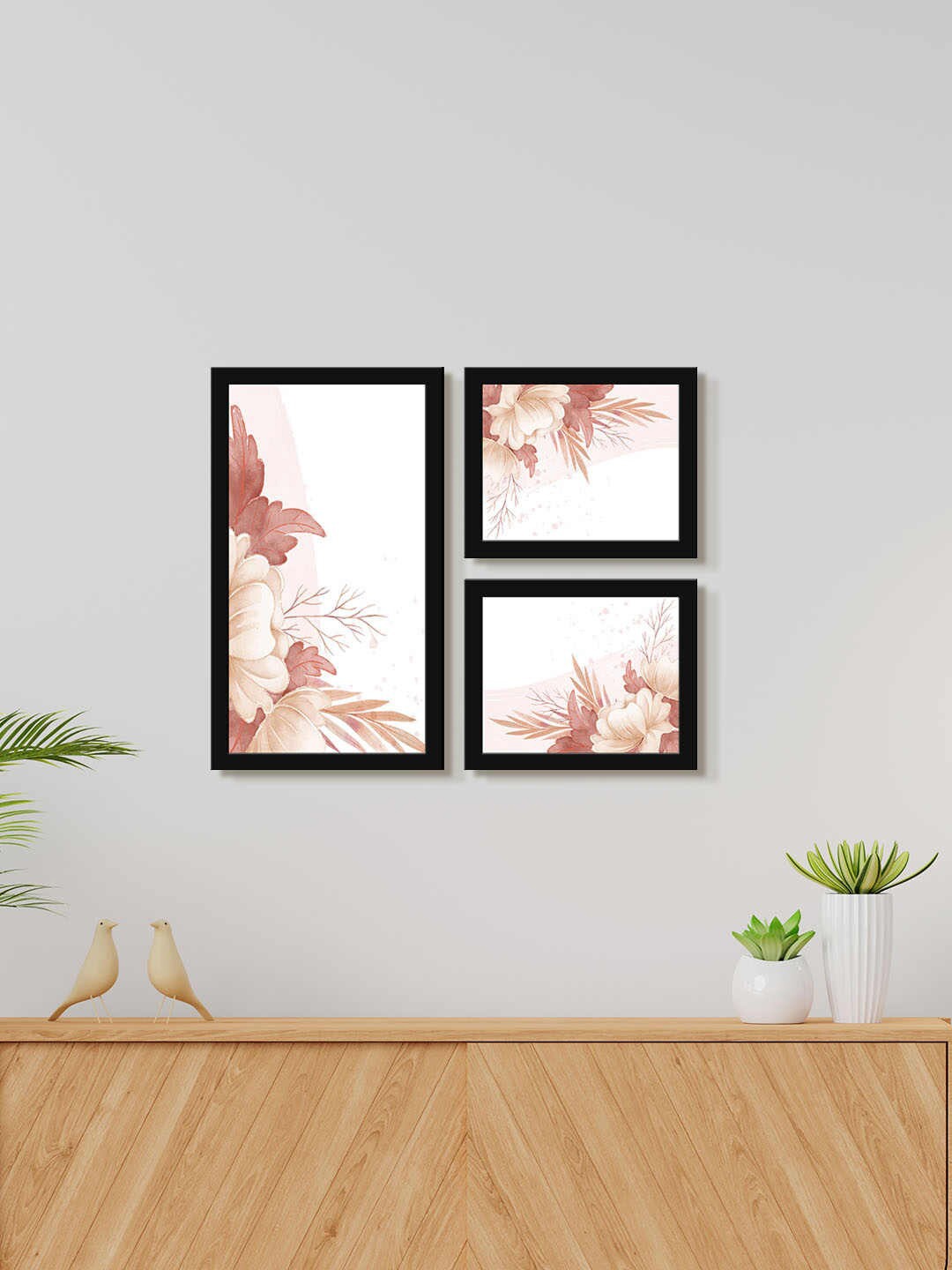 

999Store Brown & White 3 Pieces Floral Water Color Modern Art Painting Wall Art