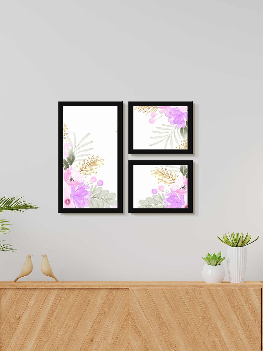

999Store Pink & White 3 Pieces Watercolor Floral Painting Wall Art