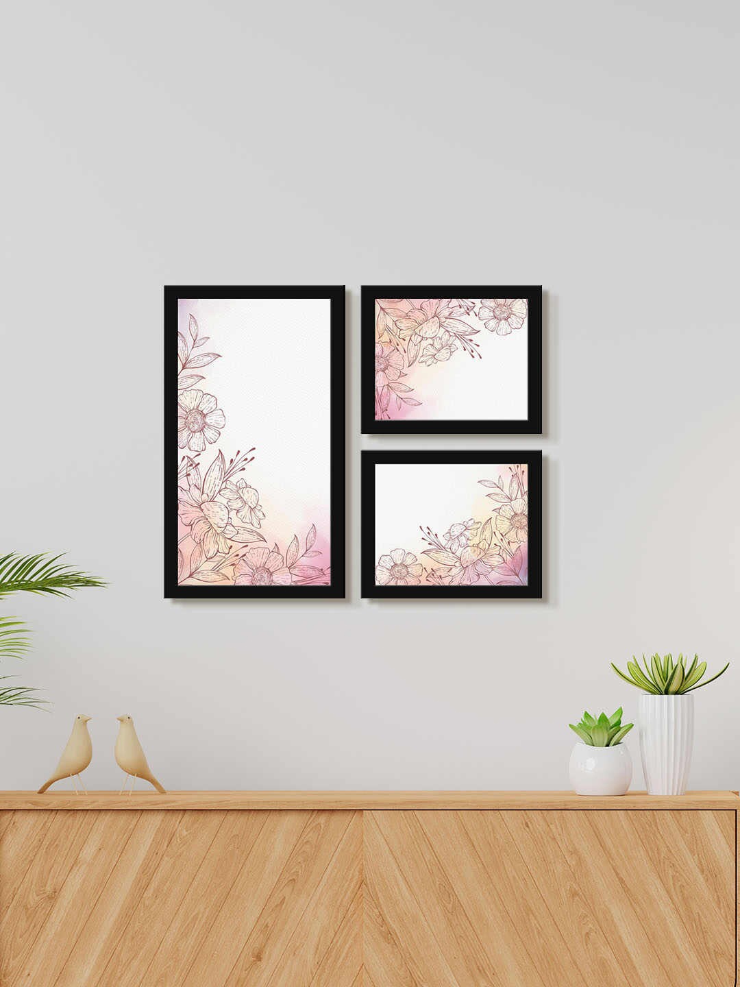 

999Store 3 Piece Brown & White Painting Wall Art