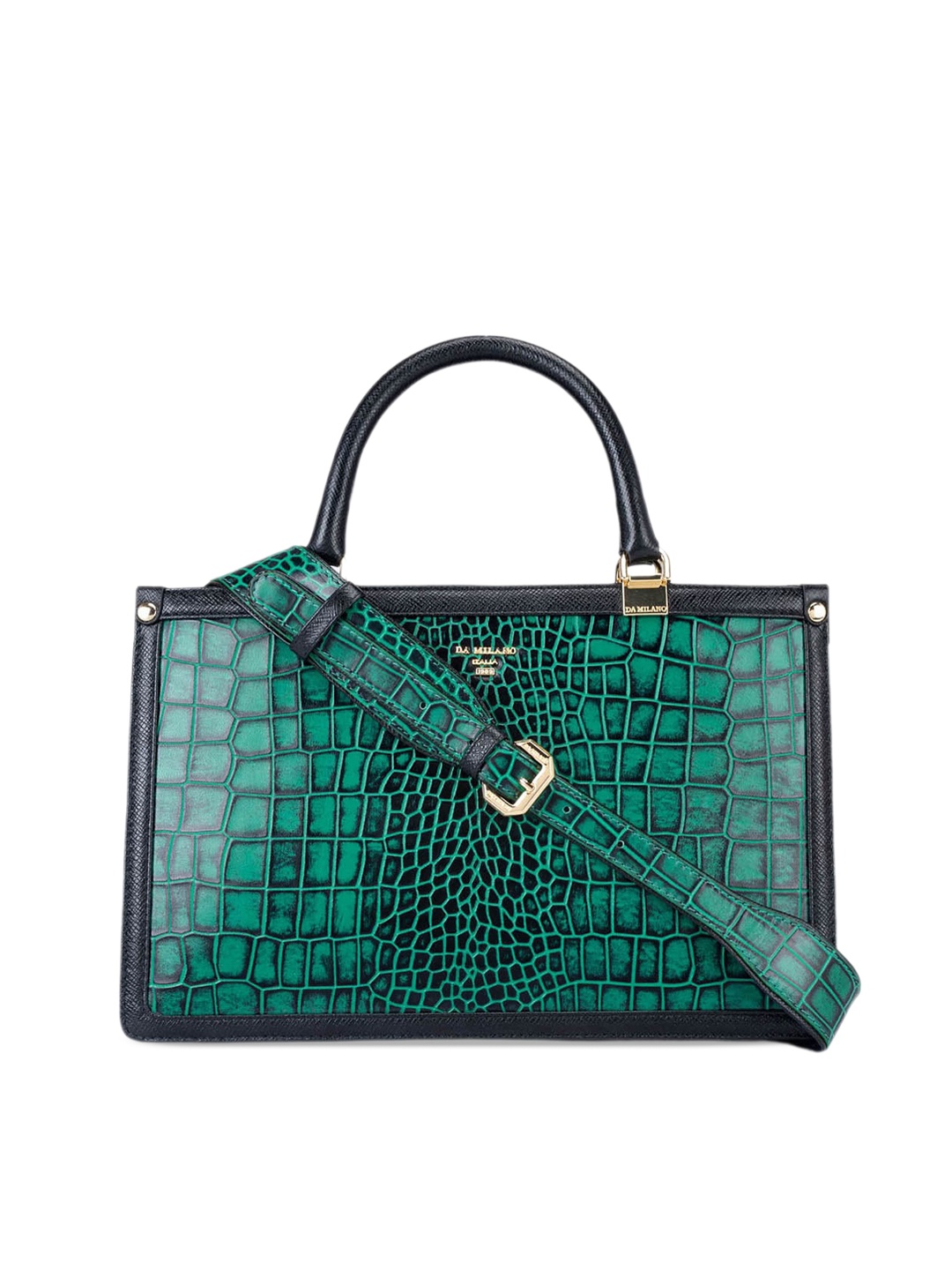 

Da Milano Animal Textured Leather Structured Handheld Bag, Green