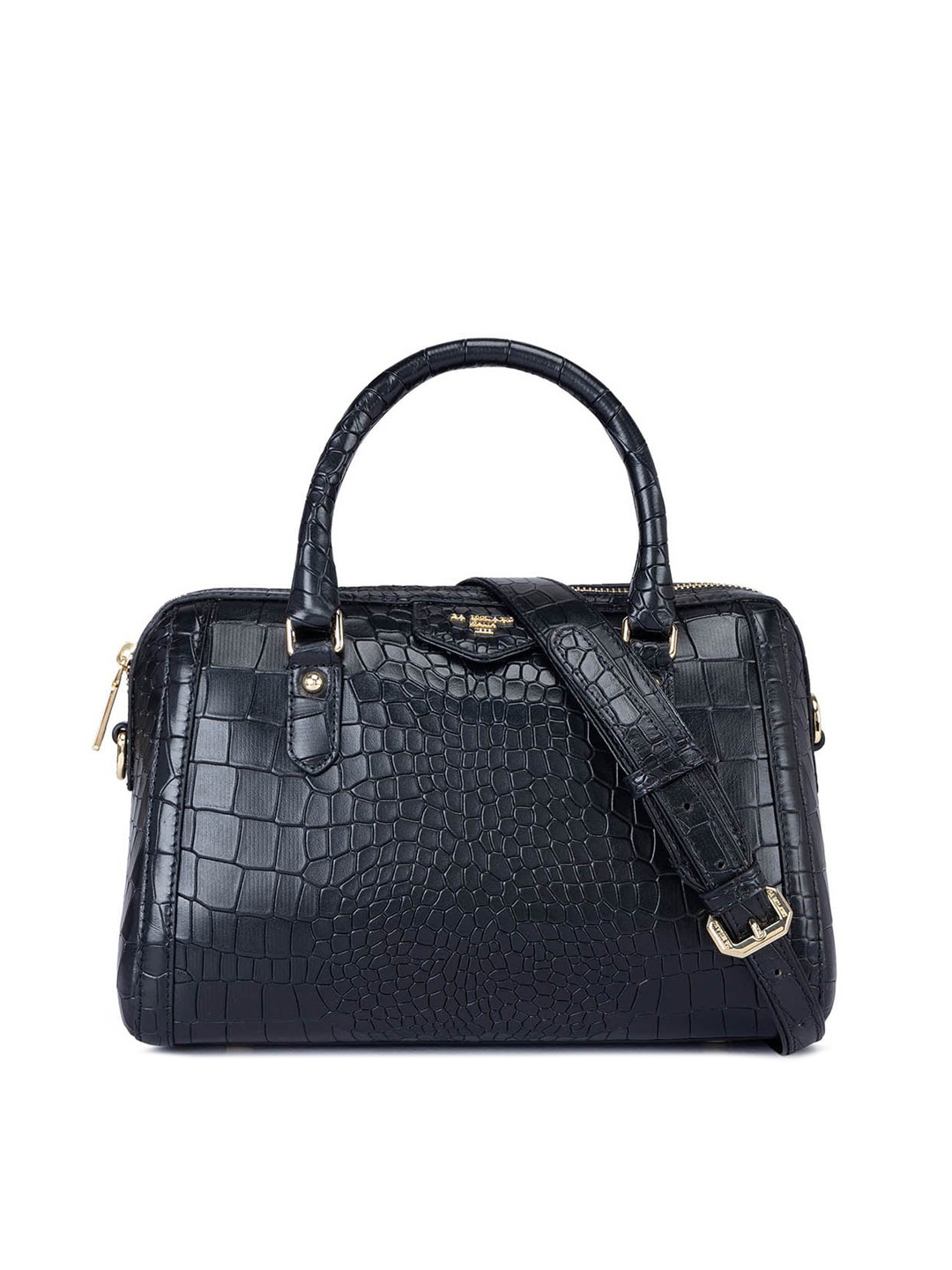

Da Milano Textured Leather Structured Handheld Bag, Black
