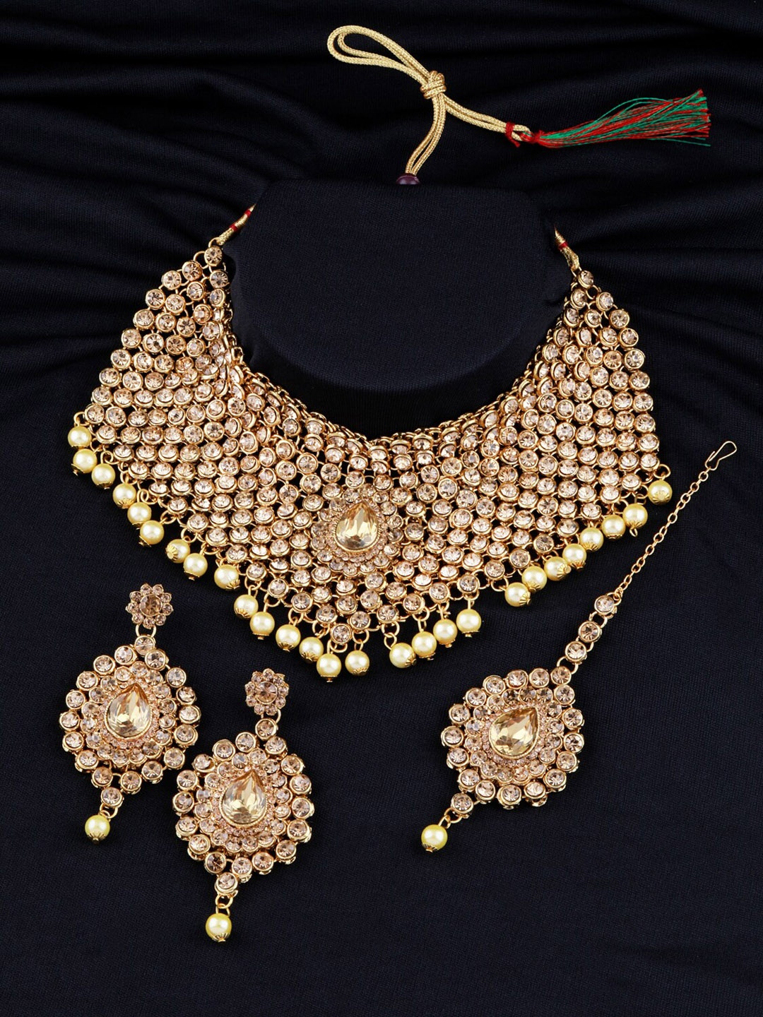 

Silver Shine Gold-Plated Stone Studded & Beaded Jewellery Set