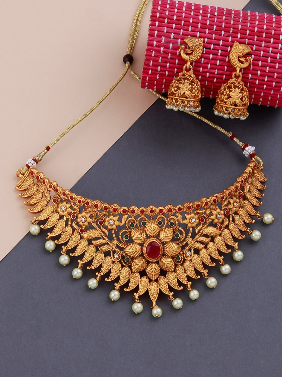 

Silver Shine Gold Plated AD-Studded Choker Jewellery Set